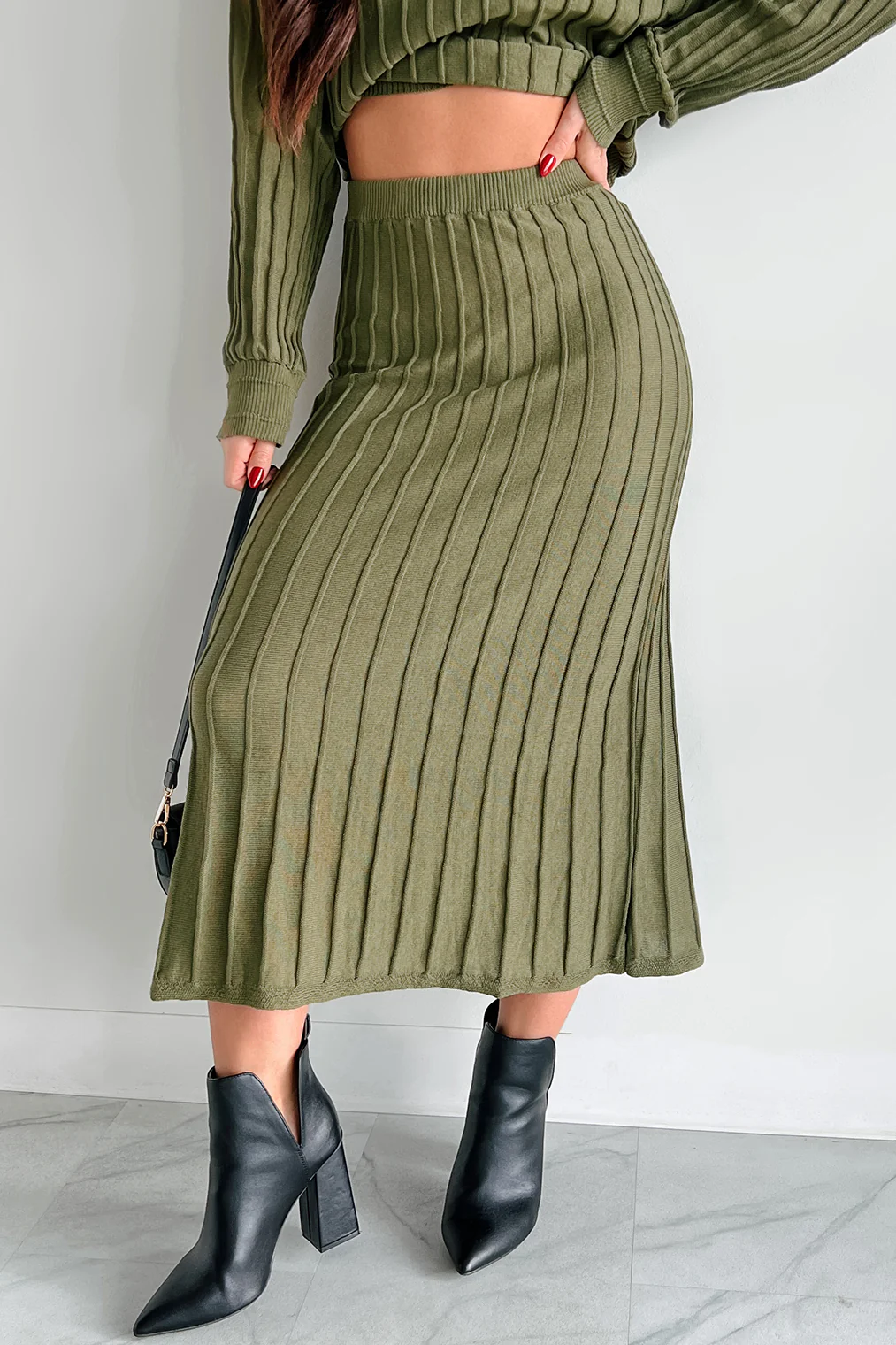 A Certain Sophistication Sweater Knit Midi Skirt (Olive) - Image 4