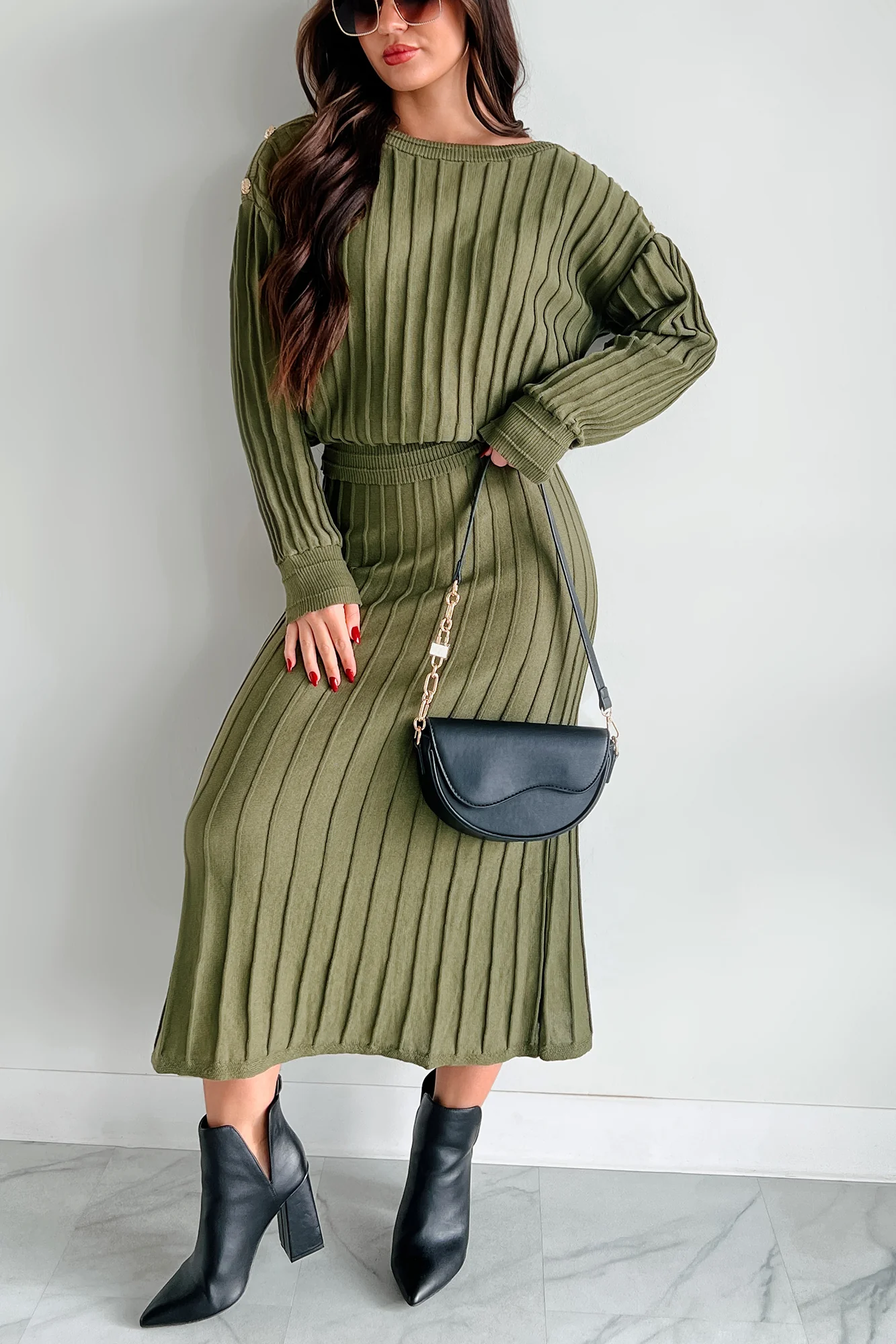 A Certain Sophistication Sweater Knit Midi Skirt (Olive) - Image 9