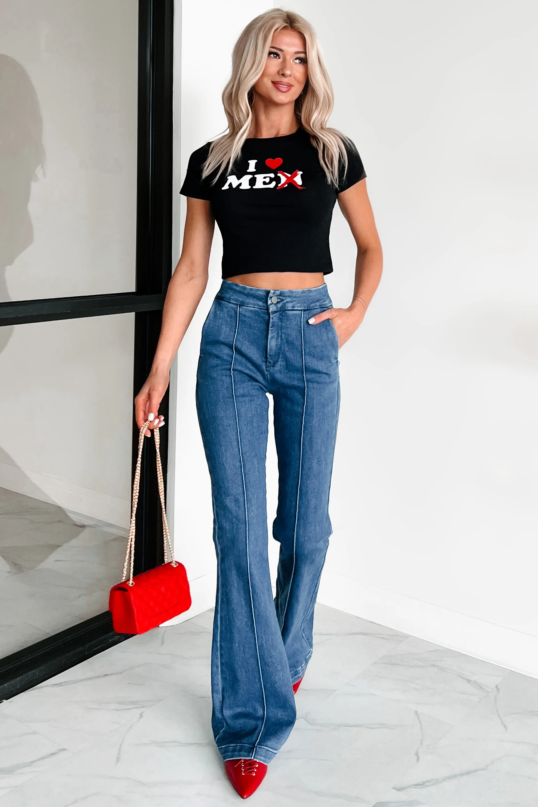 Abigail Special A High Rise Trouser Flare Jeans (Dark) - Image 11