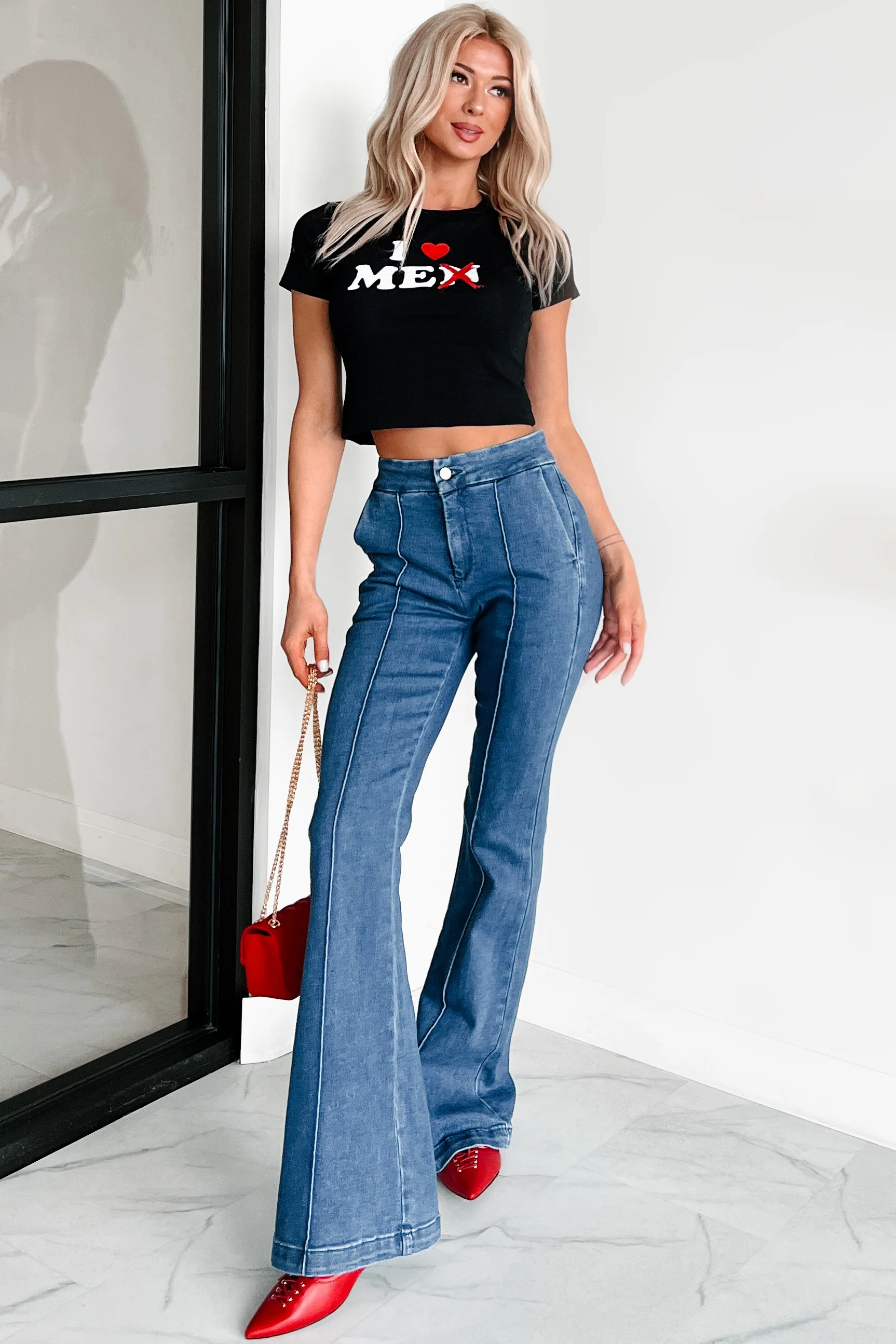Abigail Special A High Rise Trouser Flare Jeans (Dark) - Image 12