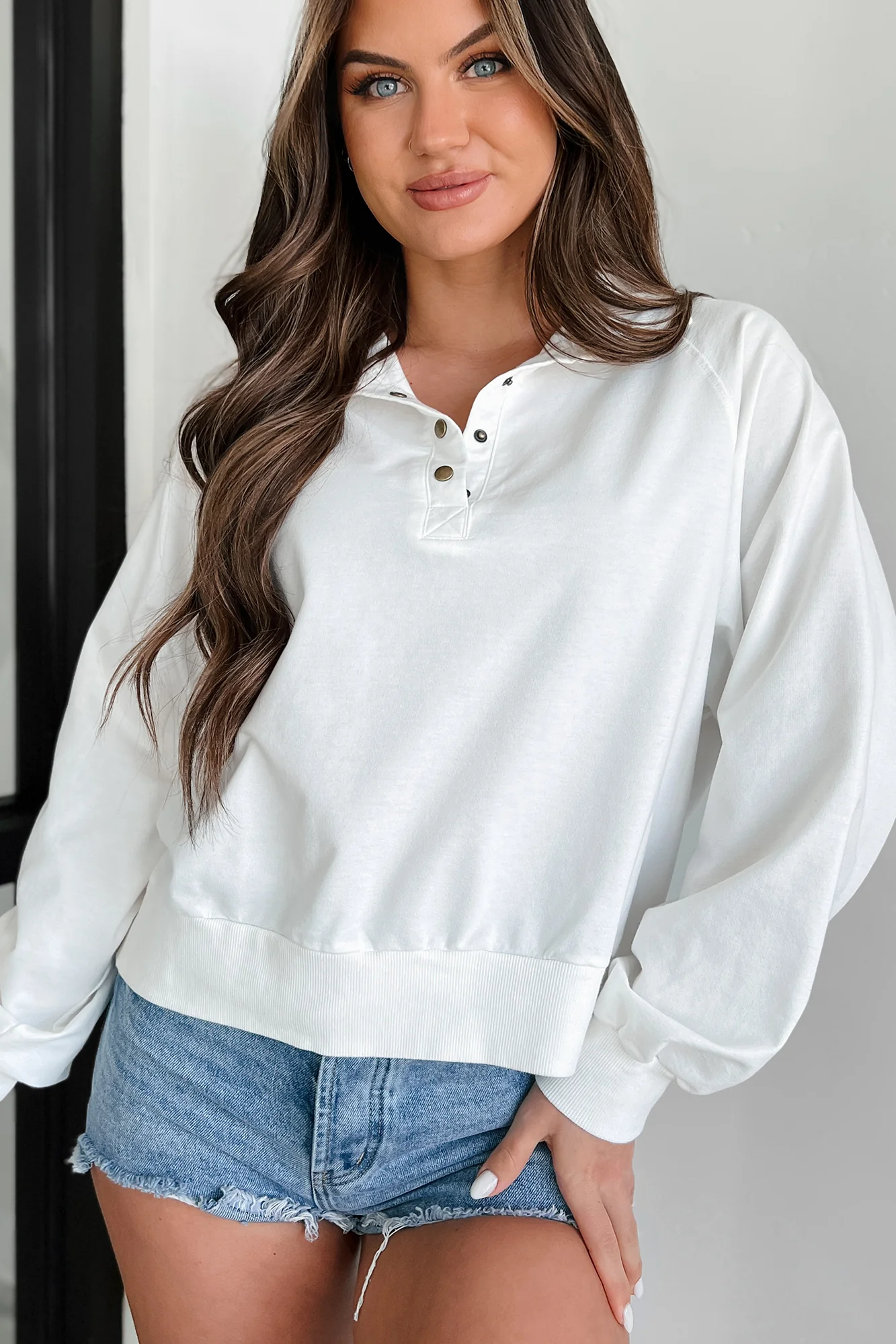 Adventure Of A Lifetime Collared Snap-Button Top (Off White) - Image 5