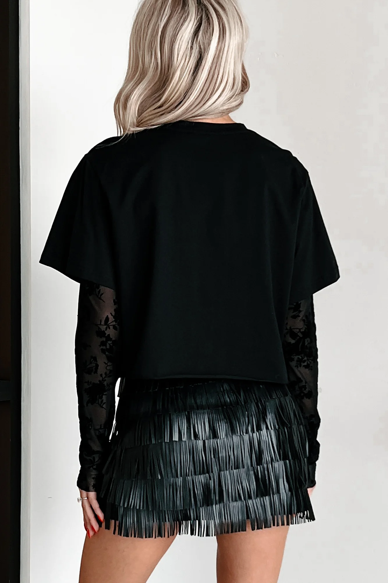 Ain't She Something Velvet Sleeve Western Tee (Black) - Image 8