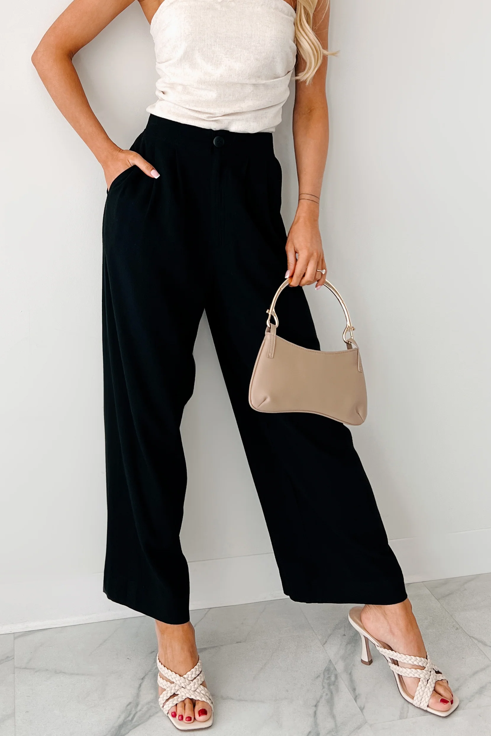 All About Ease High Rise Pleated Linen Pants (Black) - Image 7