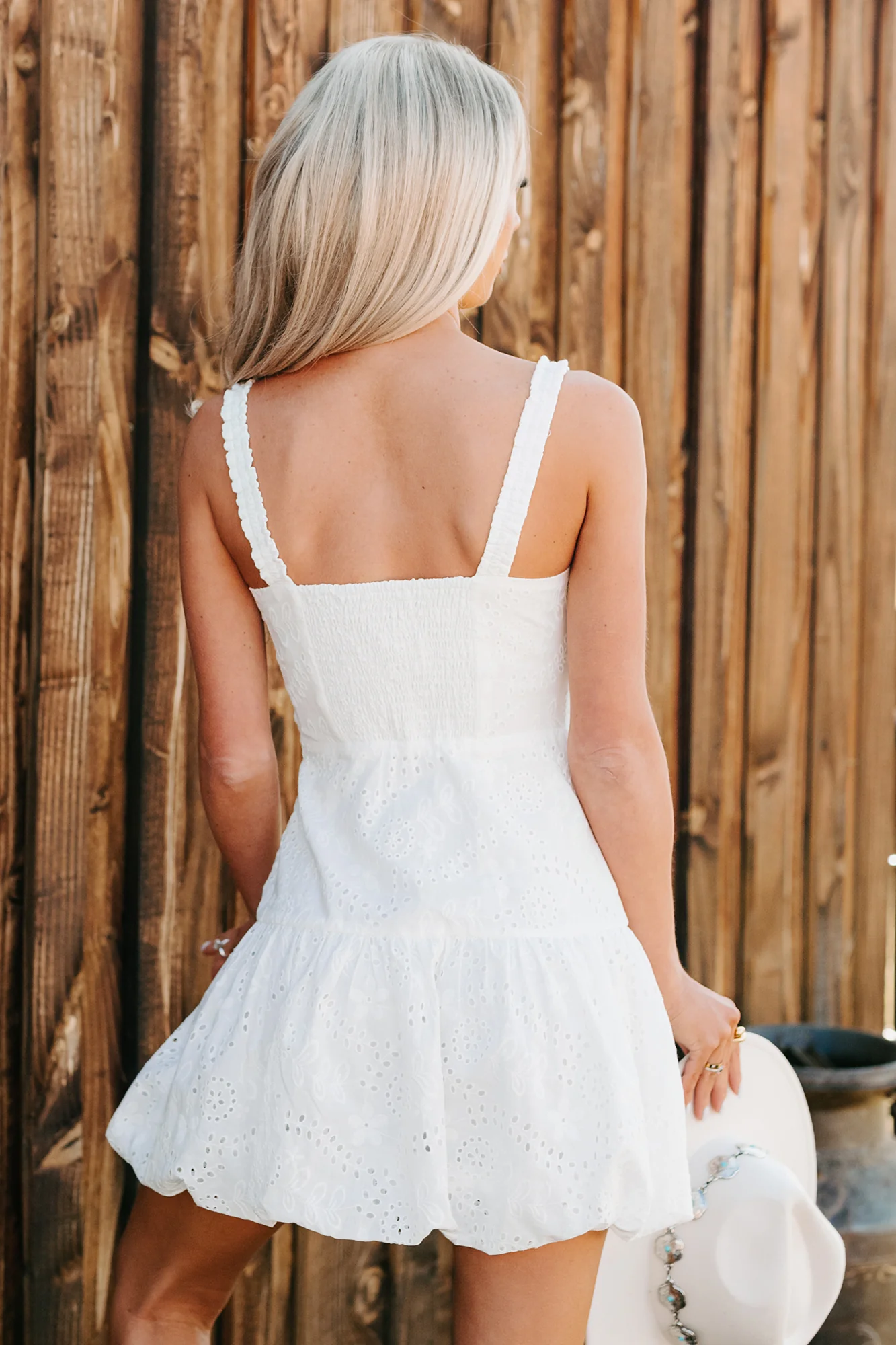 Almost A Dream Eyelet Lace Bubble Hem Dress (White) - Image 3