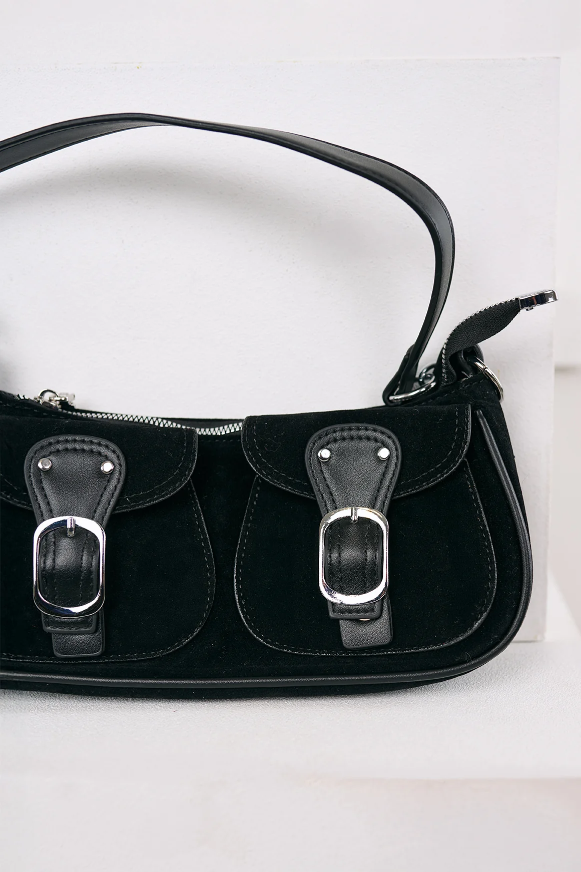 Always On Top Faux Suede Buckle Bag (Black) - Image 2