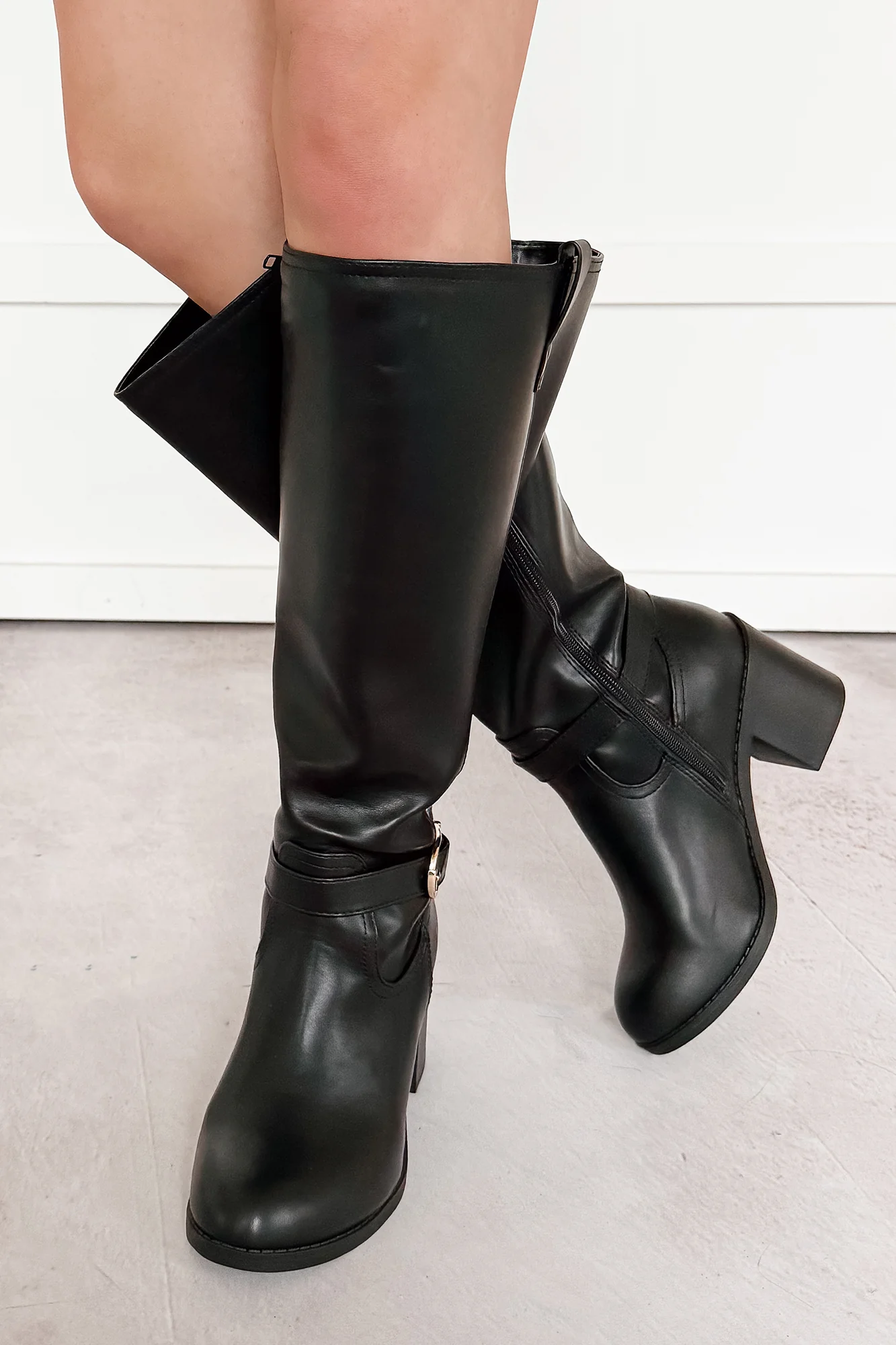 Armani Chunky Heel Faux Leather Boots (Black) - Image 3