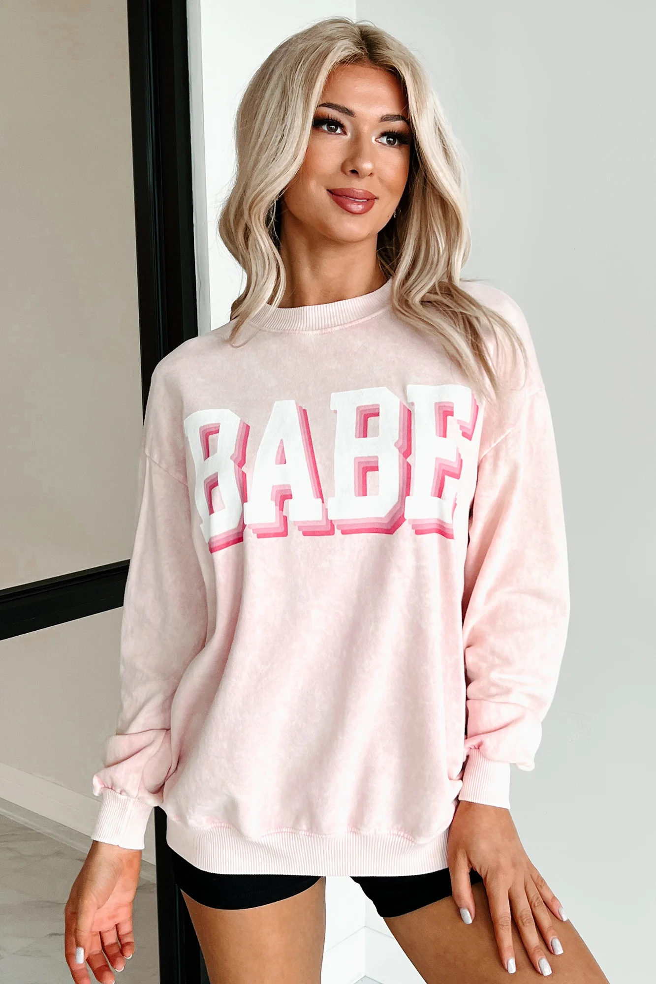 "Babe" Acid Wash Graphic Sweatshirt (Washed Pink) - Image 6