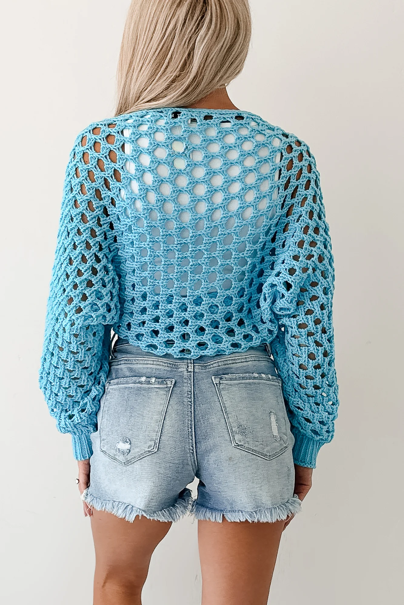 Back To Us Open Knit Bolero Shrug (Aqua Blue) - Image 3