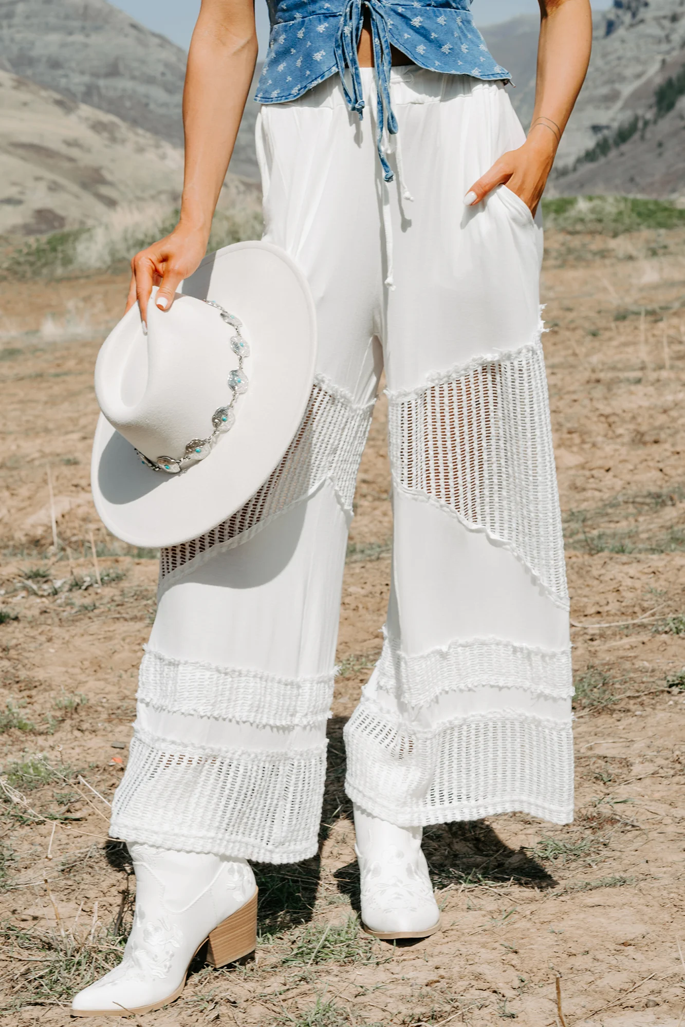 Barefoot Freedom POL Crochet Wide Leg Pants (White) - Image 2
