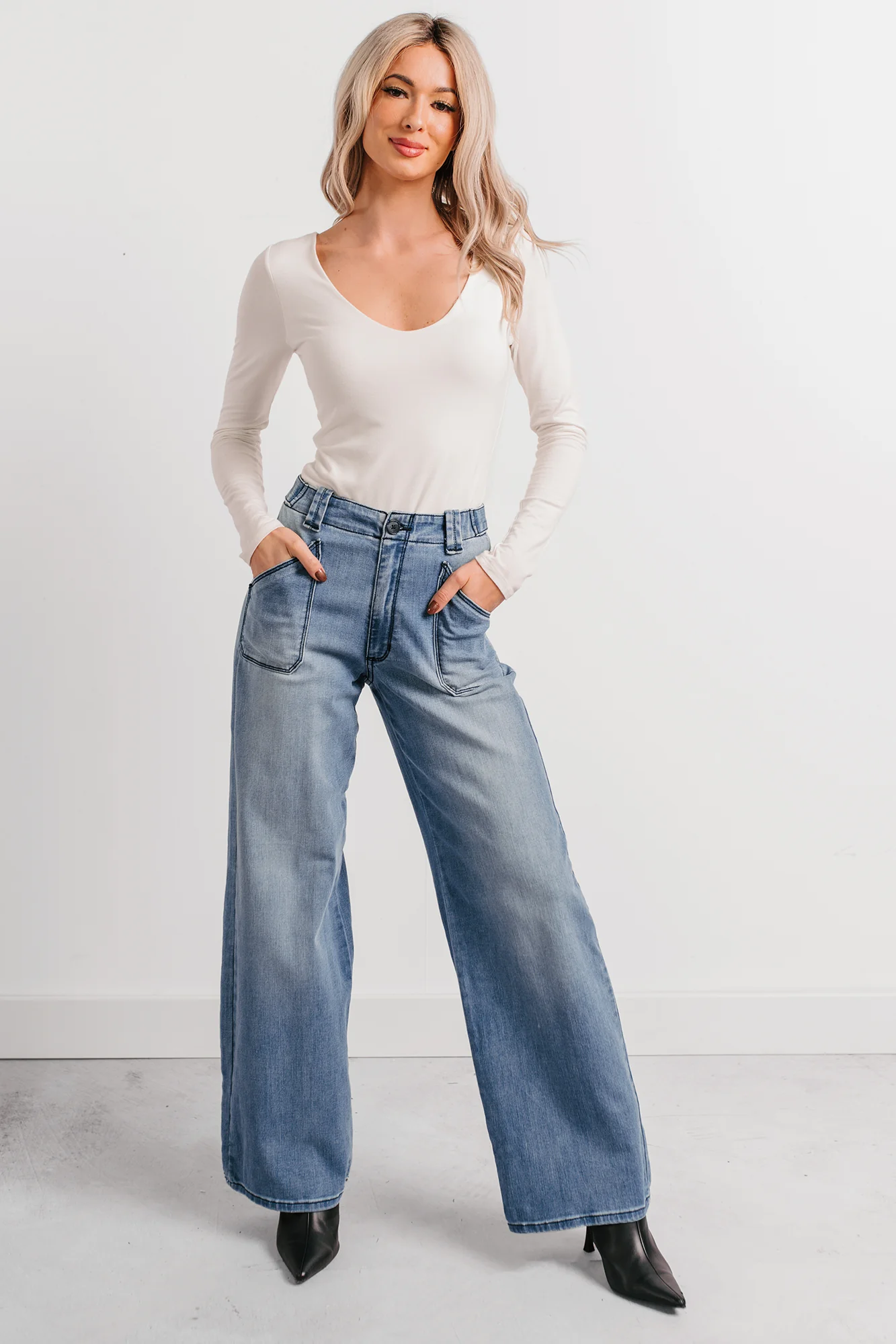 Betty Non-Distressed High Rise Wide Leg Sneak Peek Jeans (Medium Light) - Image 2