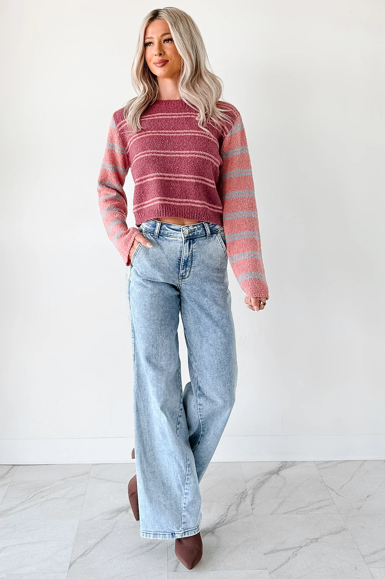 Beyond Ordinary Striped Knit Sweater (Plum Combo) - Image 8