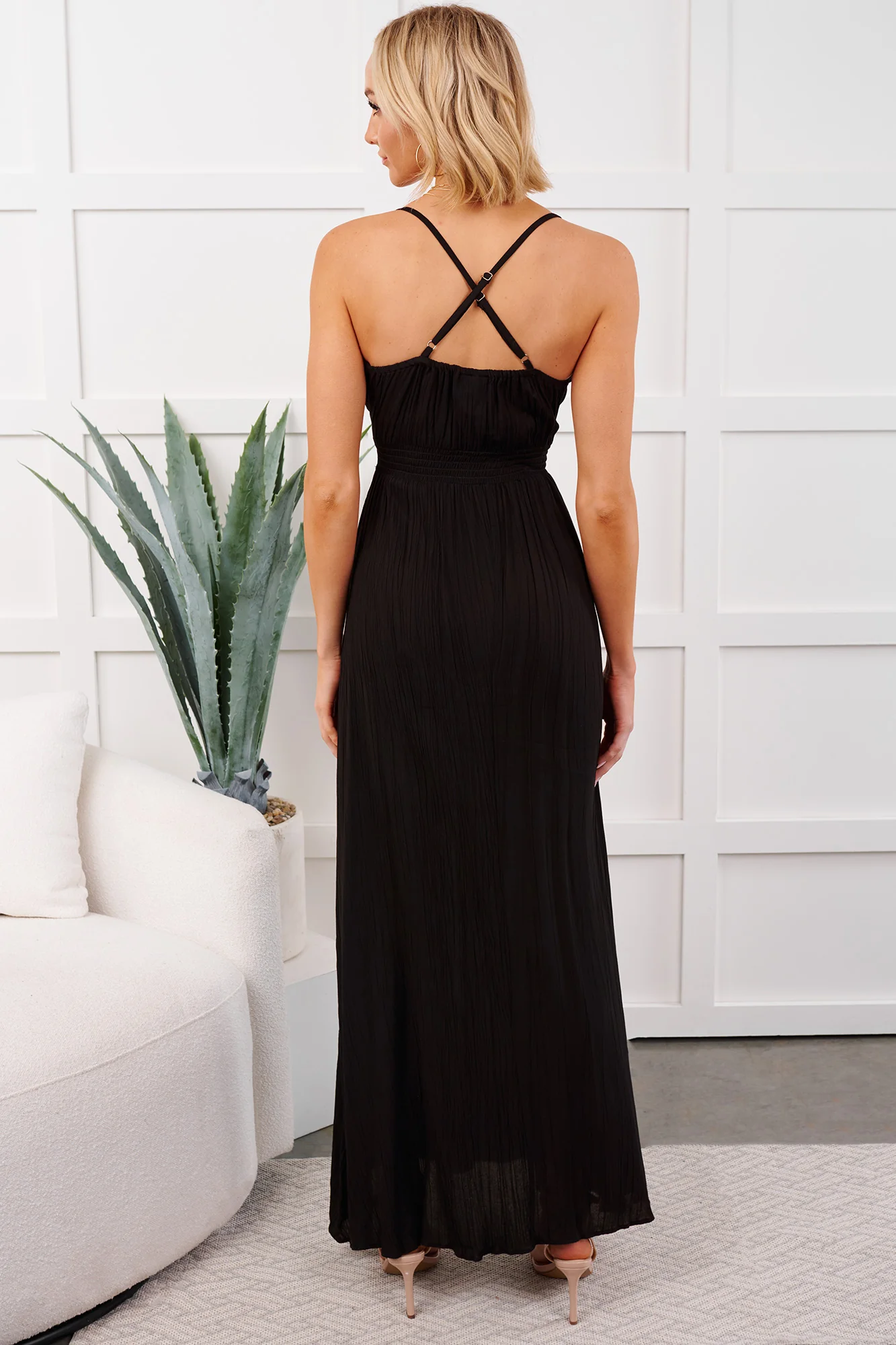 Bloom Baby Sleeveless V Neck Maxi Dress (Black) - Image 4