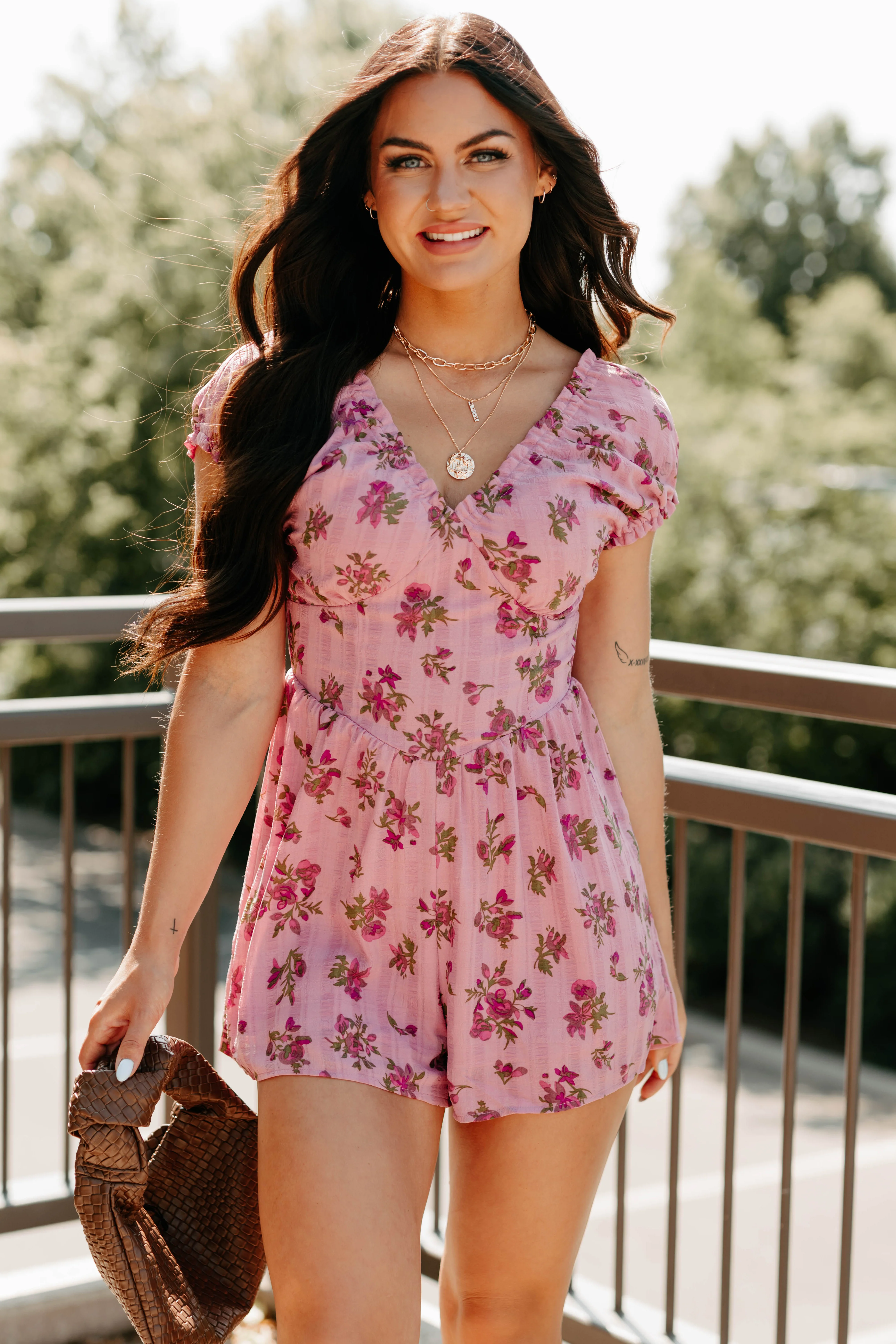 Bloom For You Short Sleeve Floral Romper (Pink) - Image 5
