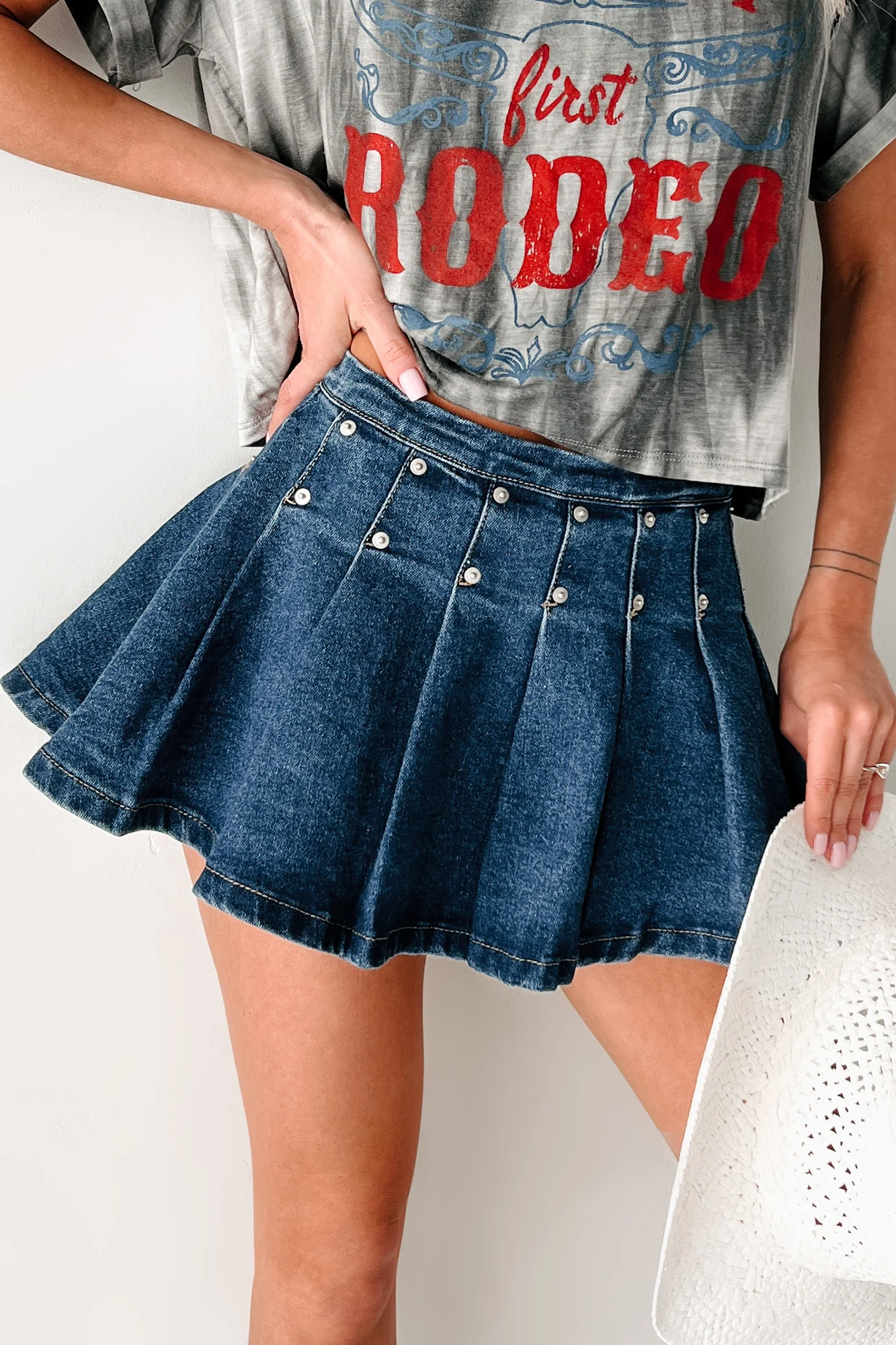 Boastful Generation Gatlin Pleated Mini Skirt (Denim)