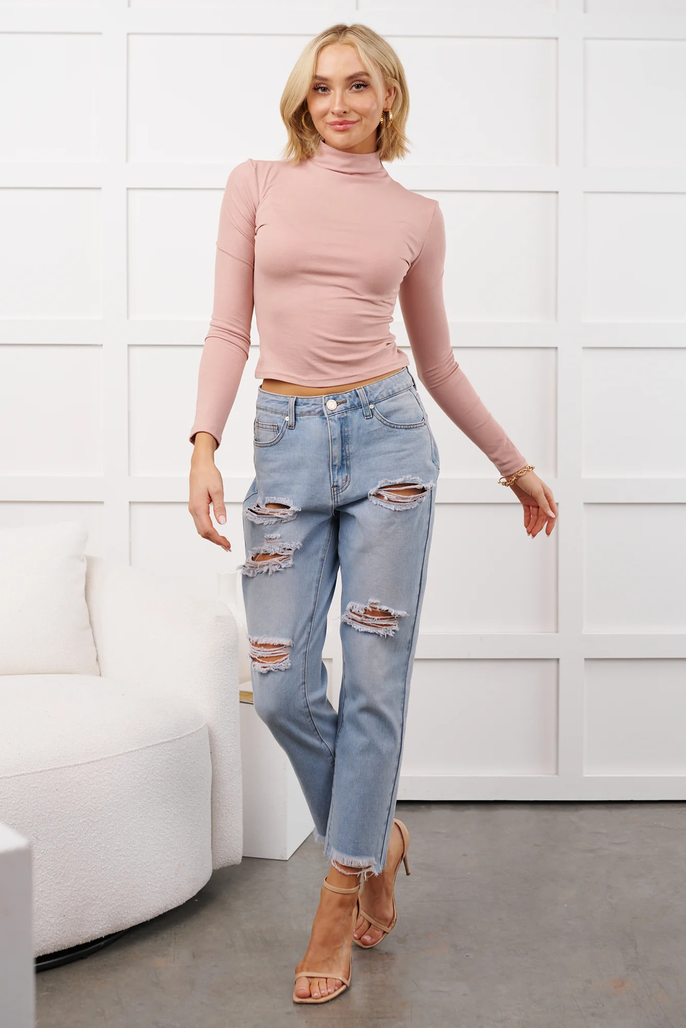 Boone High Rise Distressed Mom Jeans (Light Denim) - Image 2