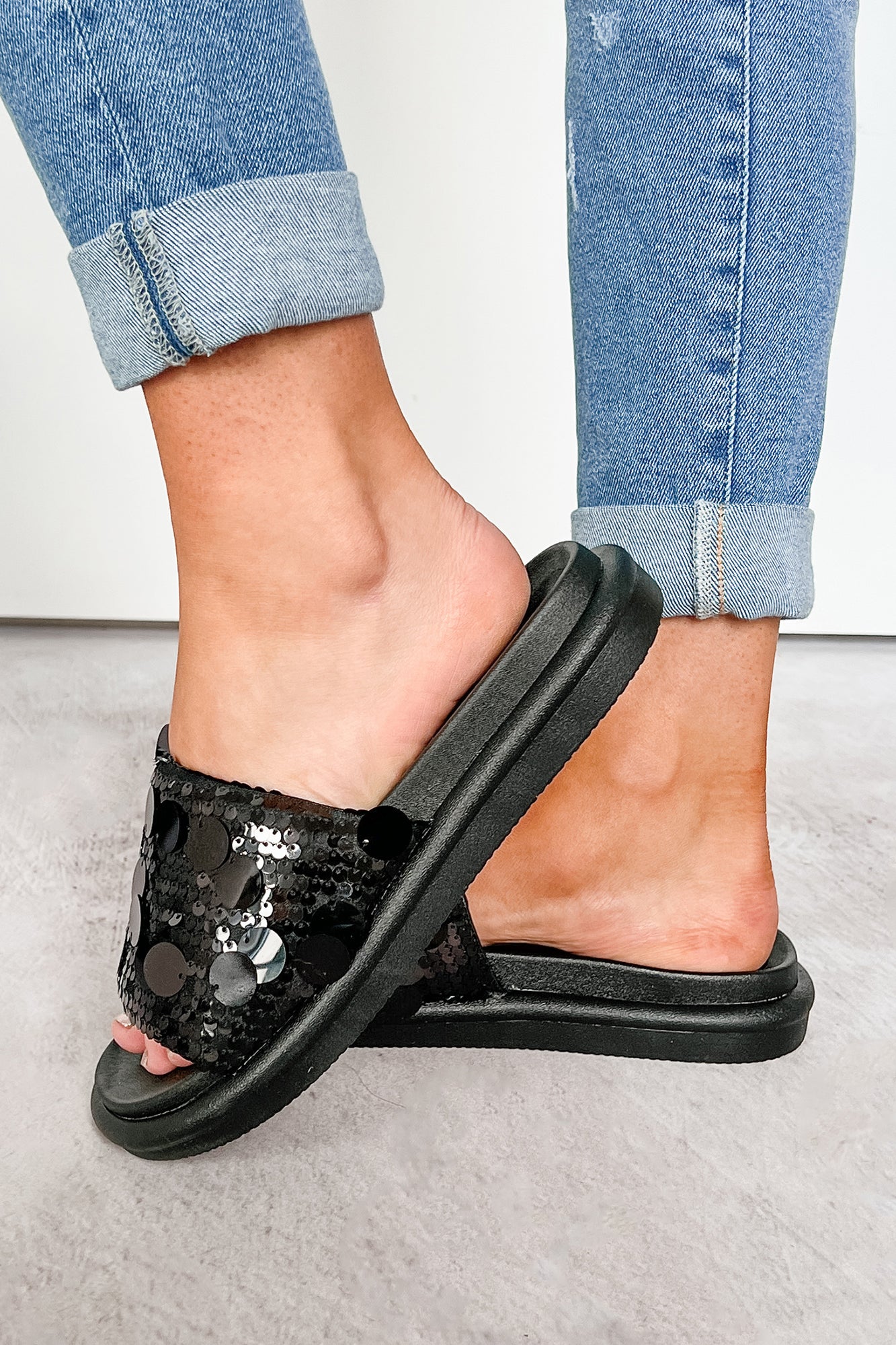 Boujee But Casual Sequin Slide Sandals (Black) - Image 3