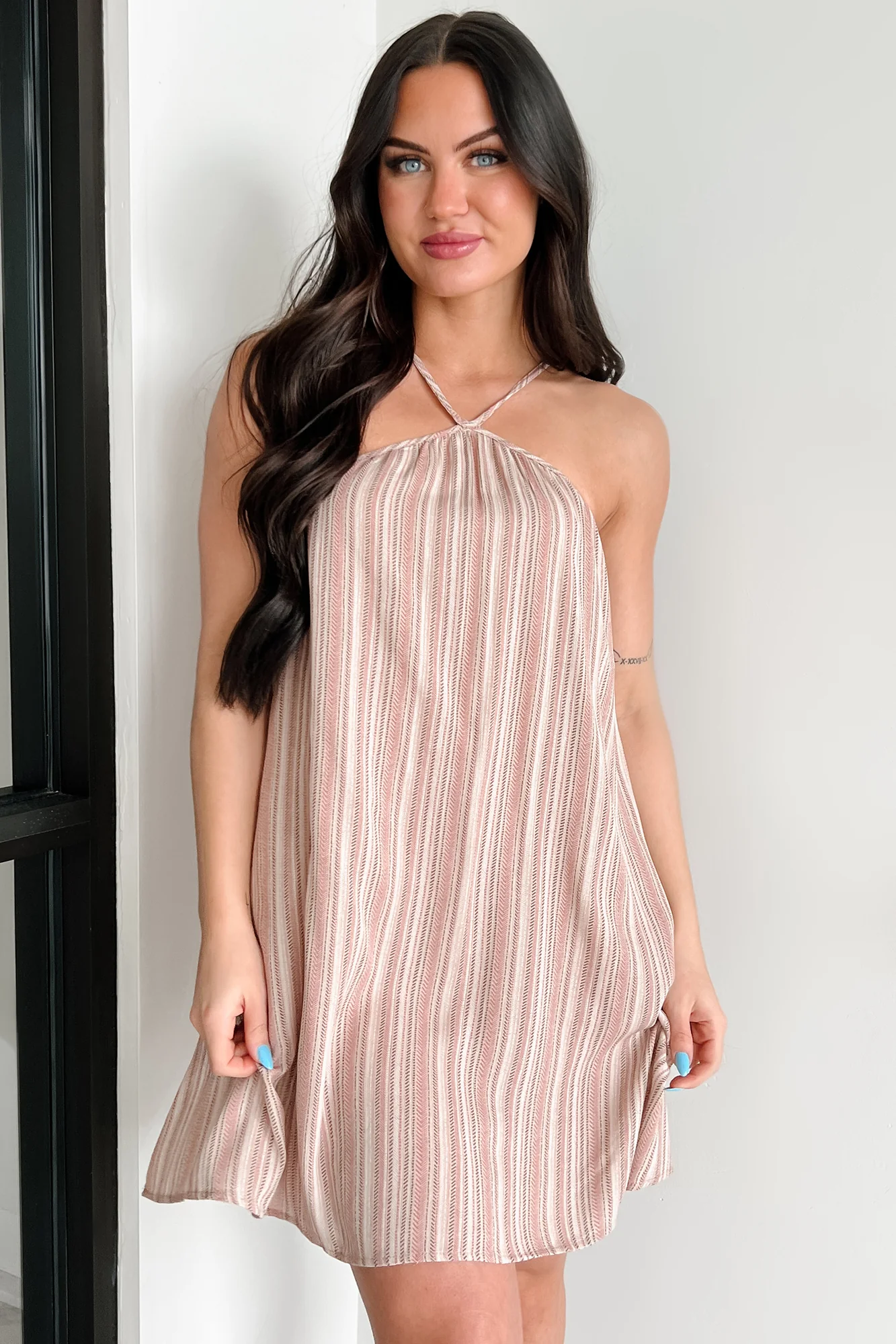 Breezy & Blooming Printed Halter Mini Dress (Rose) - Image 8