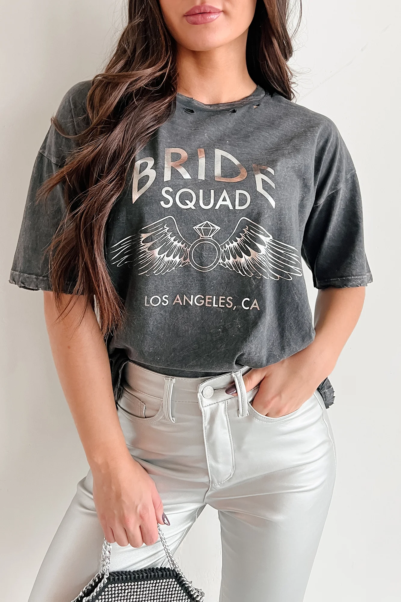 "Bride Squad" Distressed Graphic Tee (Charcoal) - Image 6