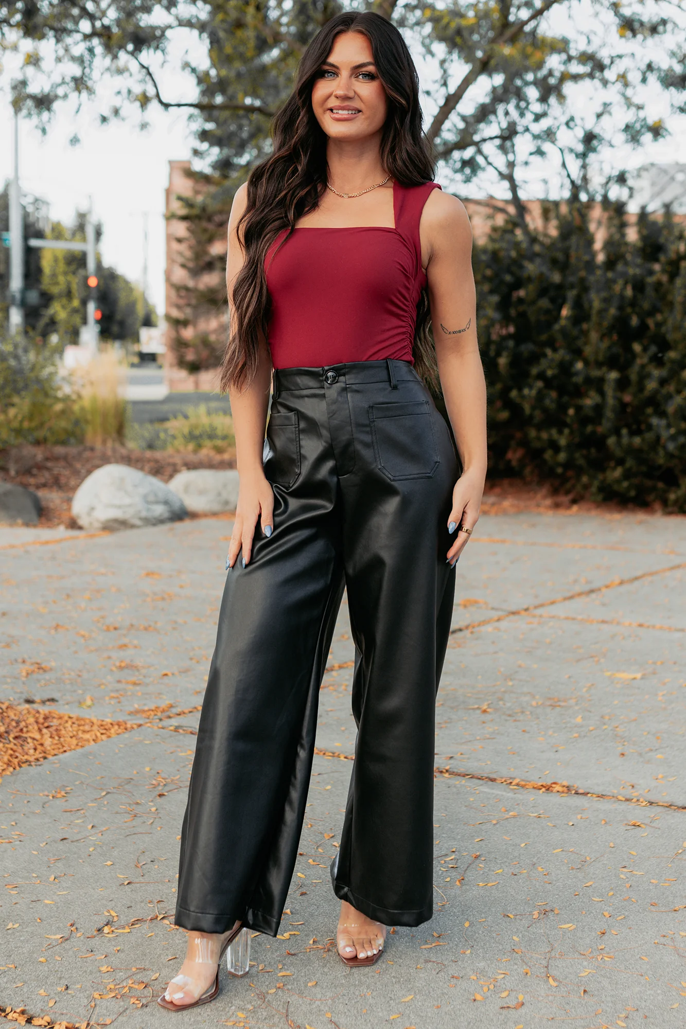 Burning Slow Sleeveless Square Neck Bodysuit (Ruby) - Image 7