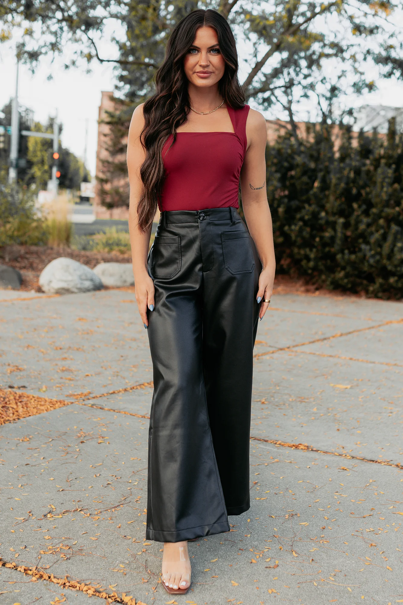 Burning Slow Sleeveless Square Neck Bodysuit (Ruby) - Image 8
