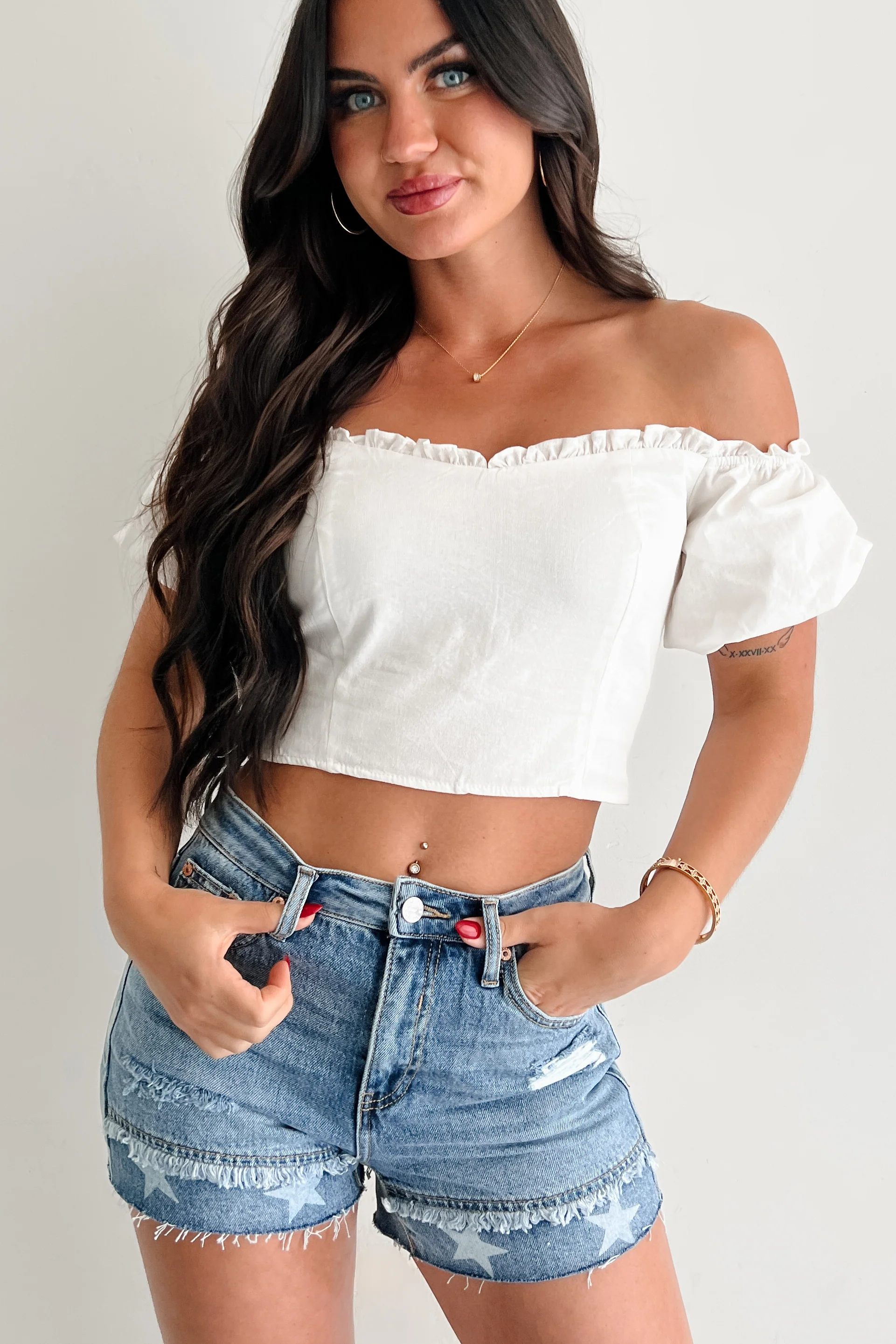 Call Me Cute Puff Sleeve Sweetheart Top (Off White) - Image 13
