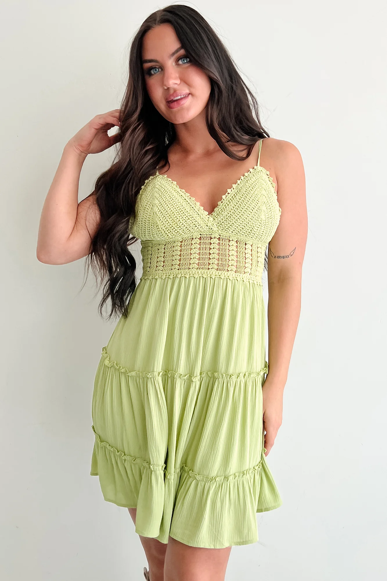 Capture Magic Crochet Tiered Mini Dress (Avocado) - Image 12