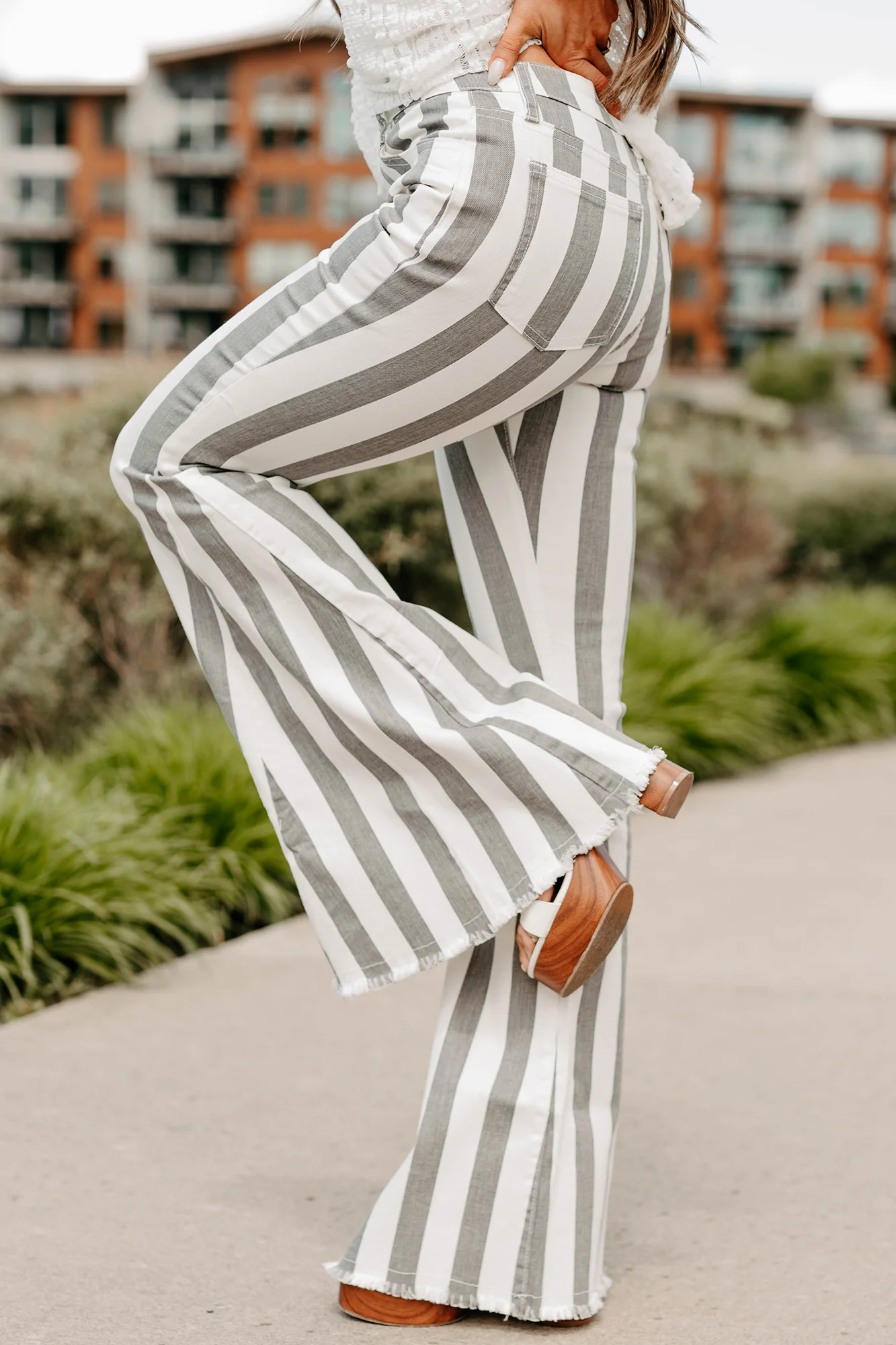 Certified Flirt Striped Flare Jeans (White/Charcoal) - Image 4