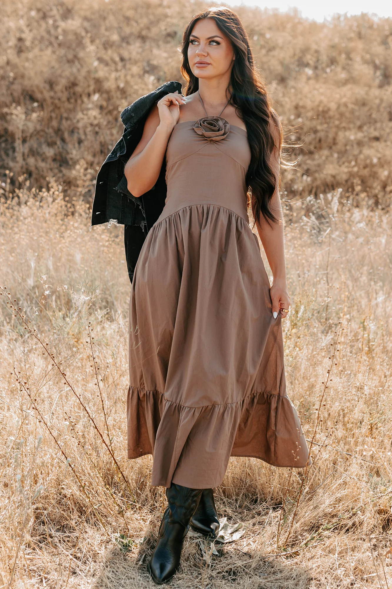 Charming The Night Halter Maxi Dress (Chocolate) - Image 2