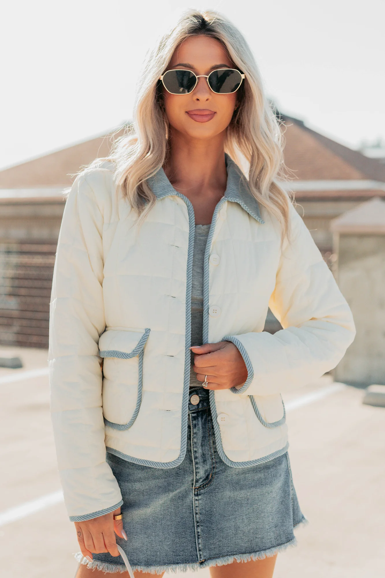 Chasing Dreams Contrast Seam Puffer Jacket (Ecru) - Image 2