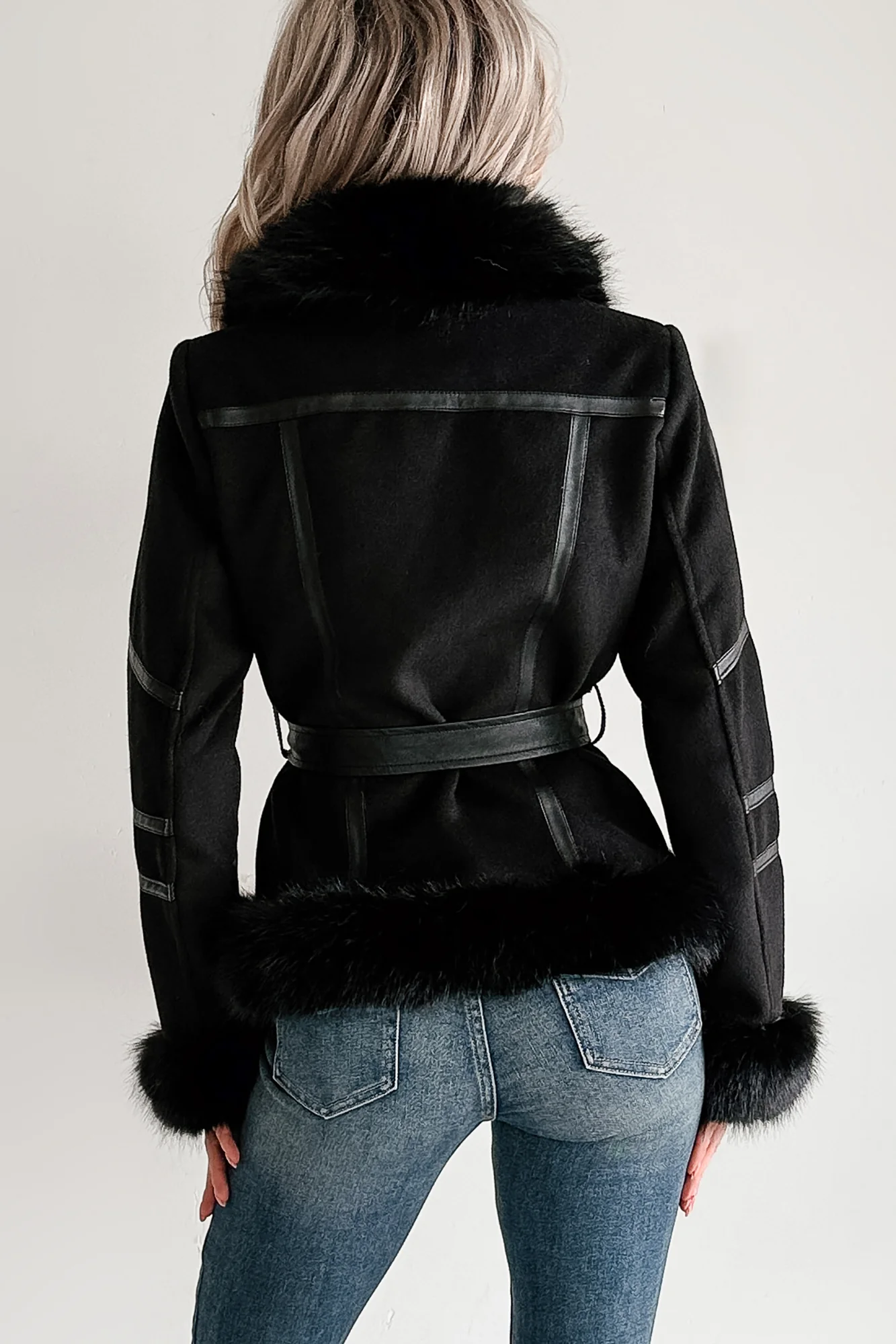 Chic Momentum Faux Fur Fleece Tie Coat (Black) - Image 4