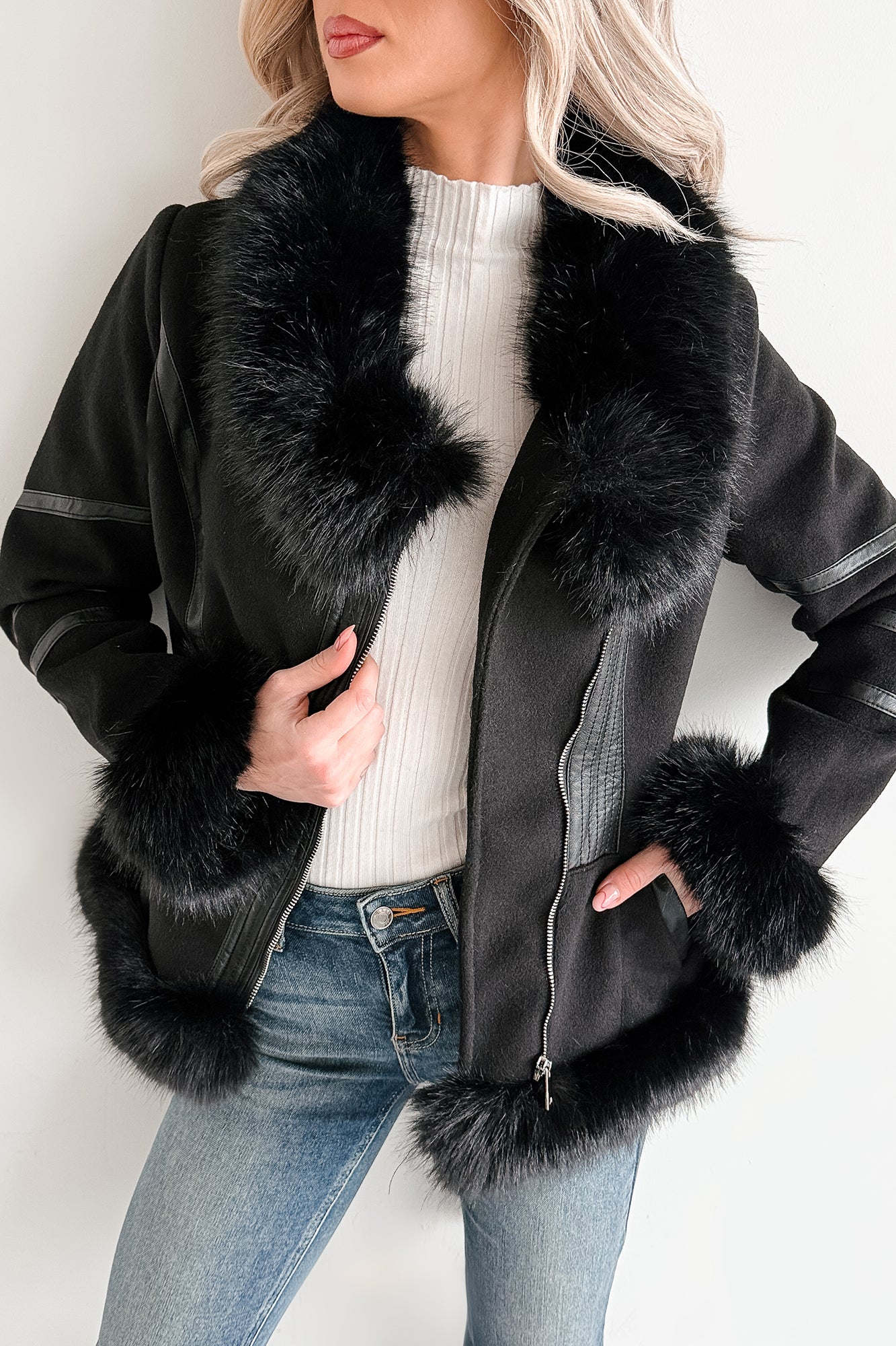 Chic Momentum Faux Fur Fleece Tie Coat (Black) - Image 7