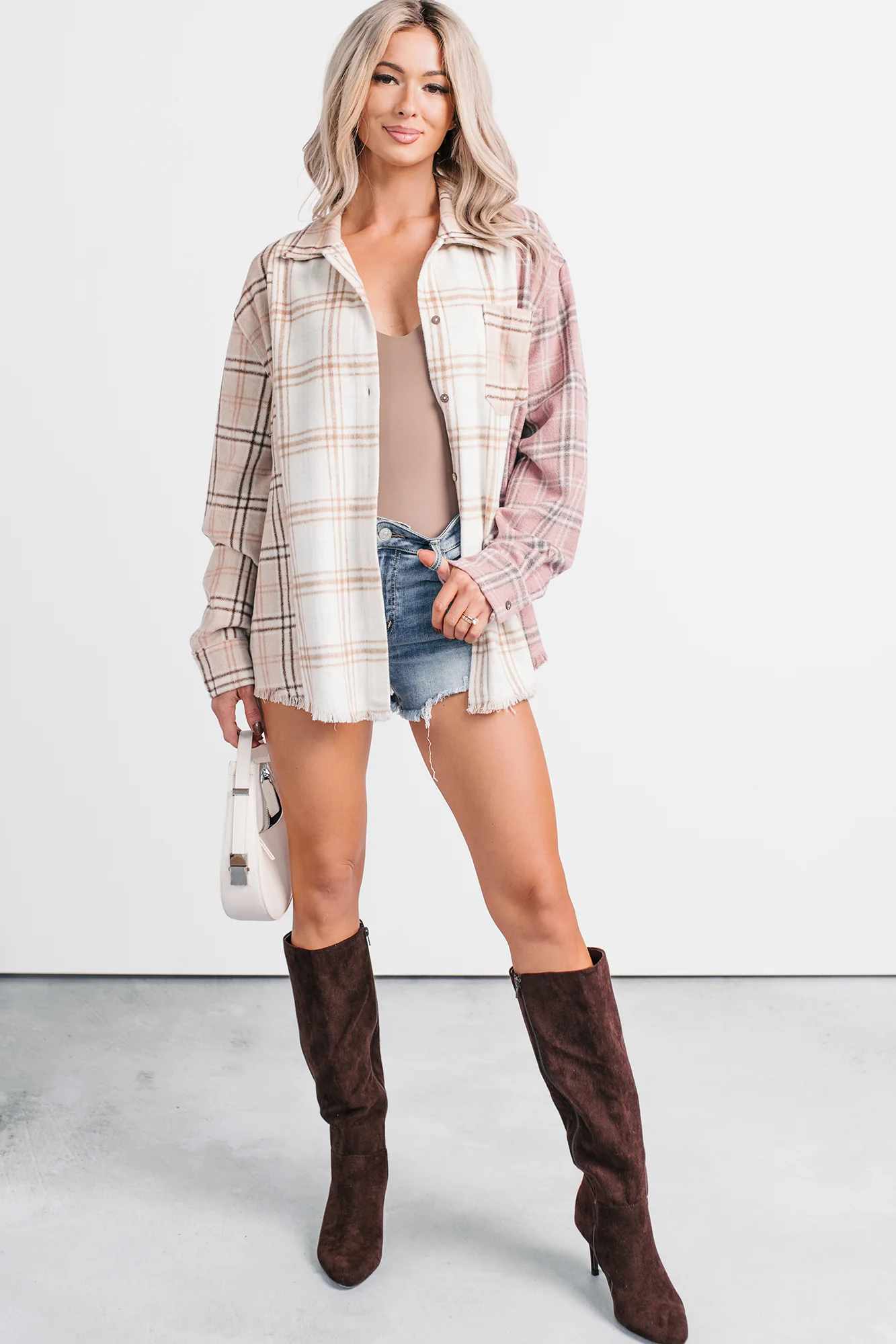 Chill Hour Oversized Mixed Plaid Shacket (Multi/Pink) - Image 6