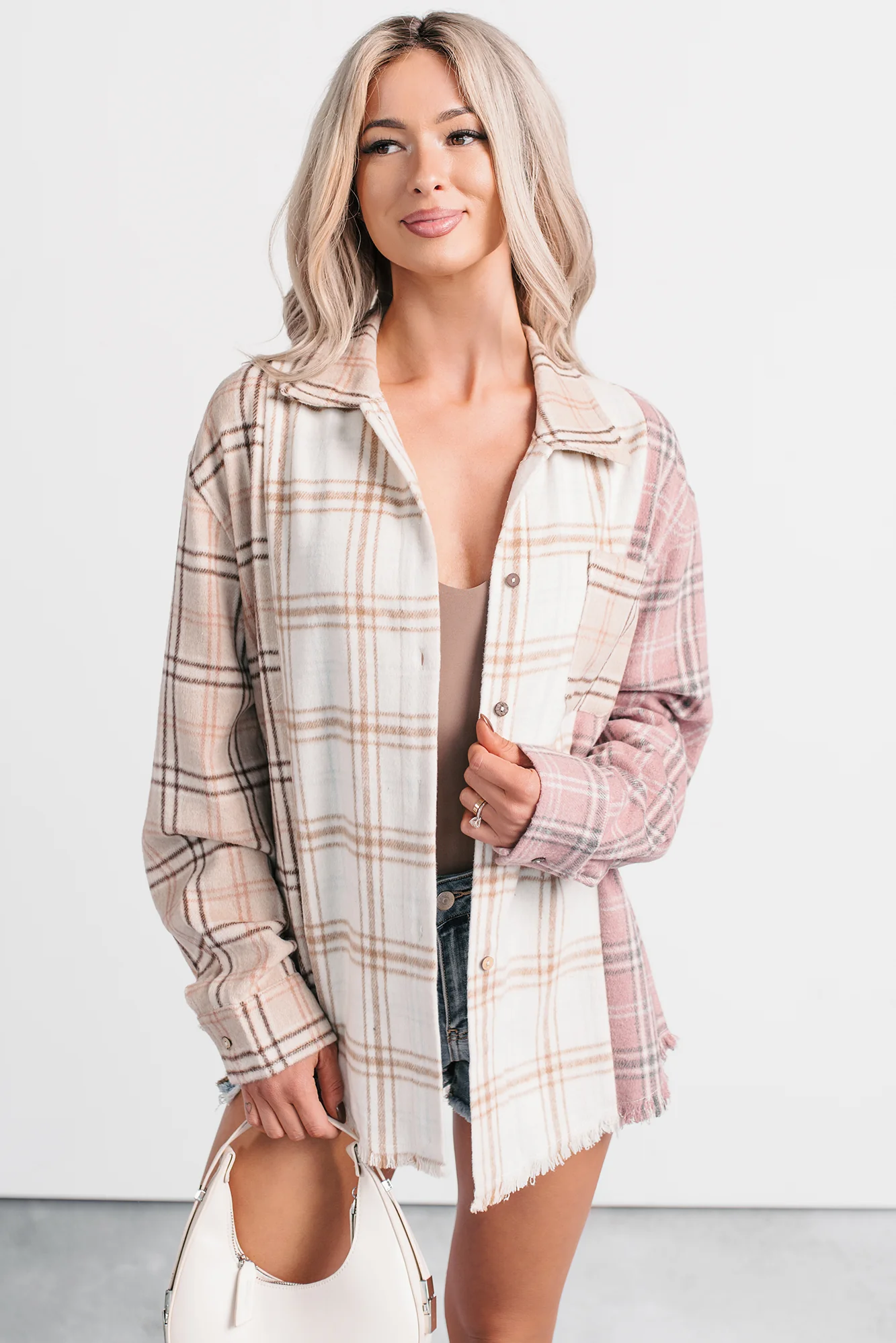 Chill Hour Oversized Mixed Plaid Shacket (Multi/Pink) - Image 7