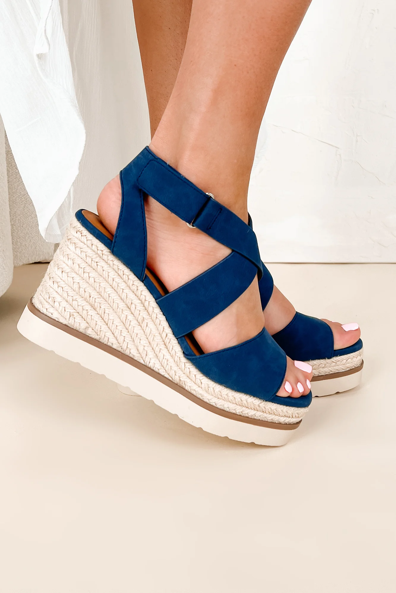 Choice Words Platform Wedge Heeled Sandals (Navy) - Image 4