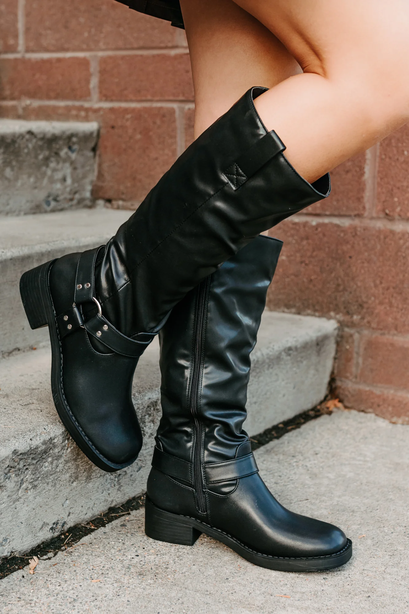 Clocking In Faux Leather Knee High Boots (Black) - Image 5