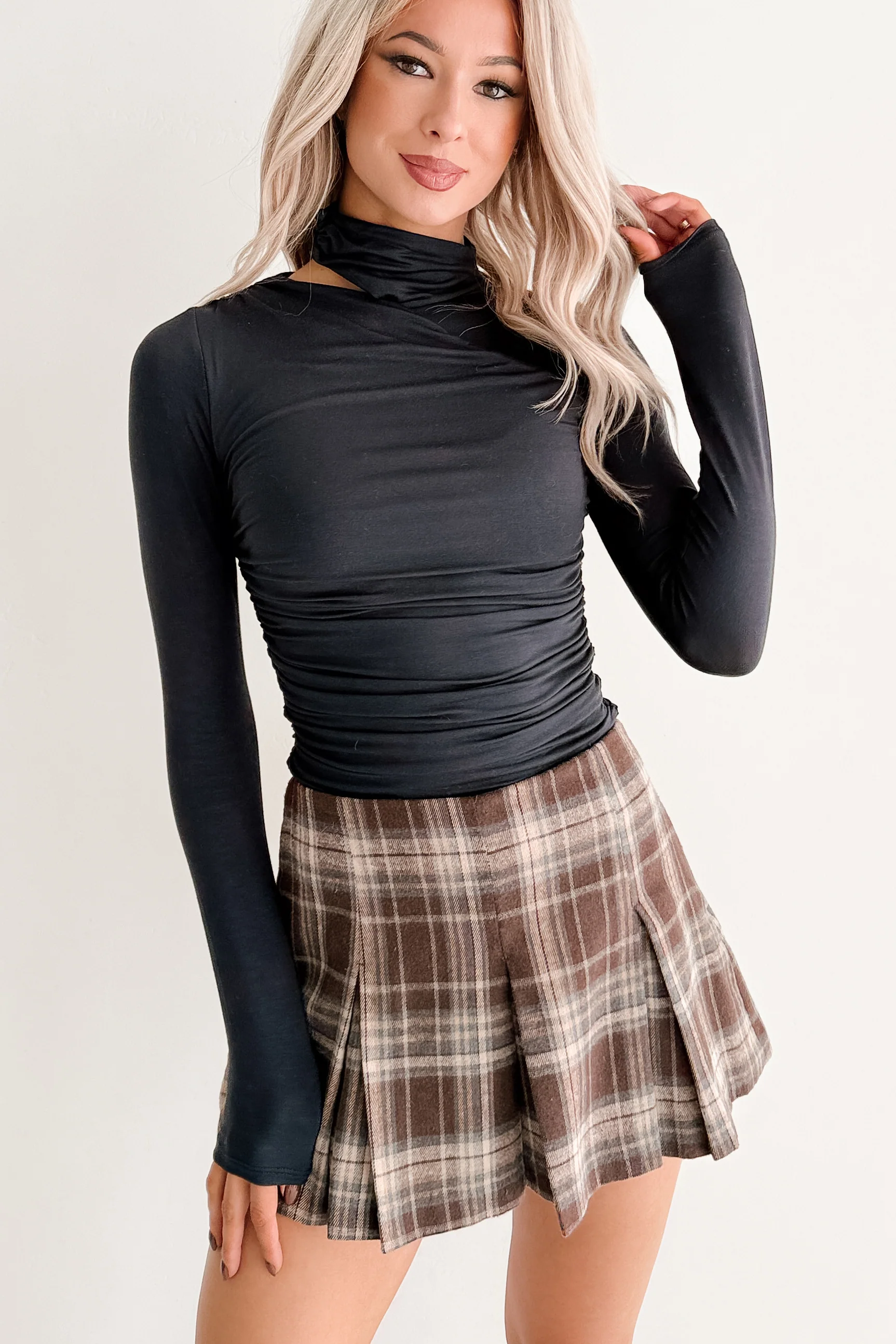 Close To Me Long Sleeve Cut-Out Top (Dark Navy) - Image 3
