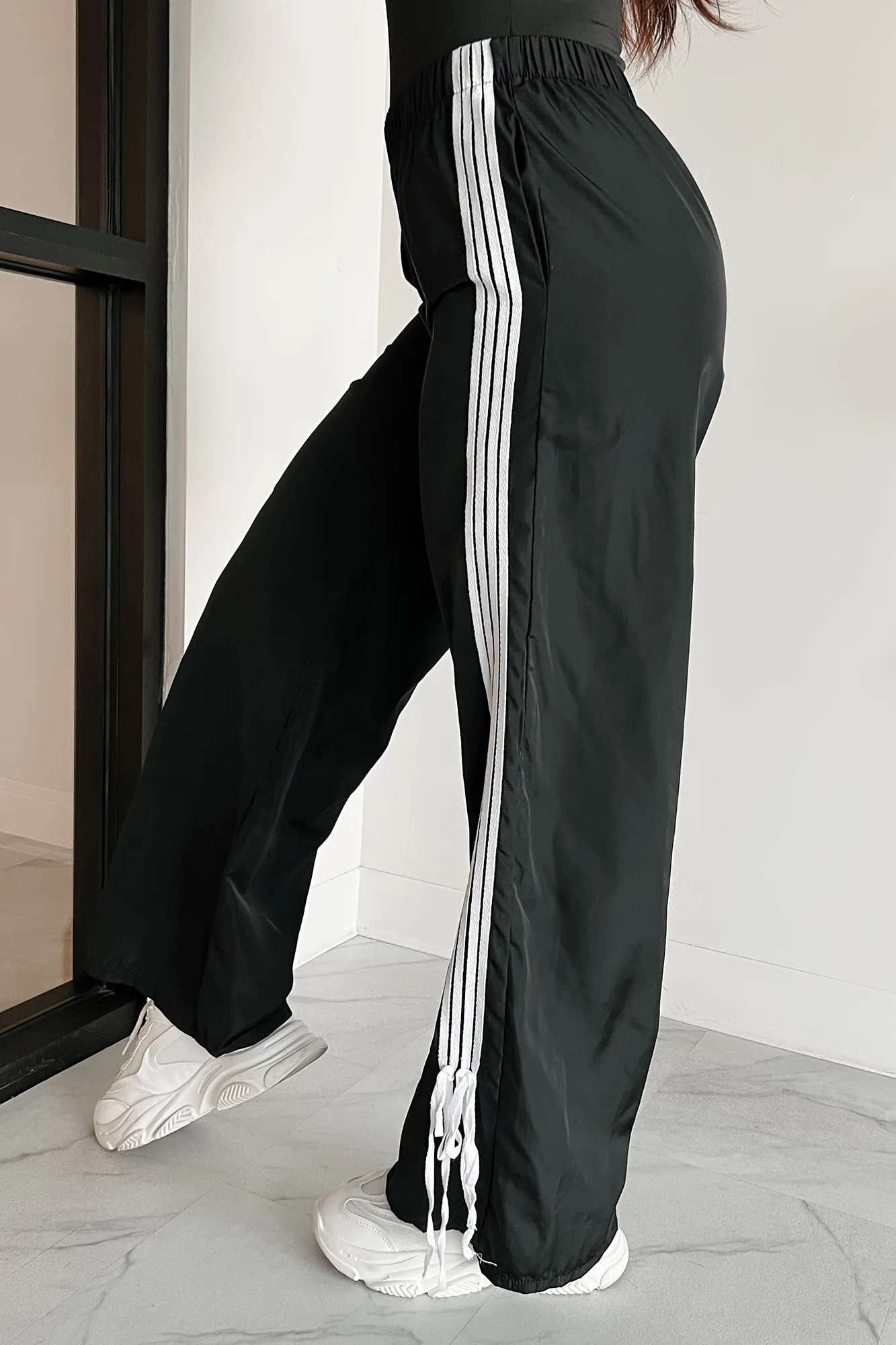 Colby Side Stripe Ribbon Tie Track Pants (Black) - Image 3