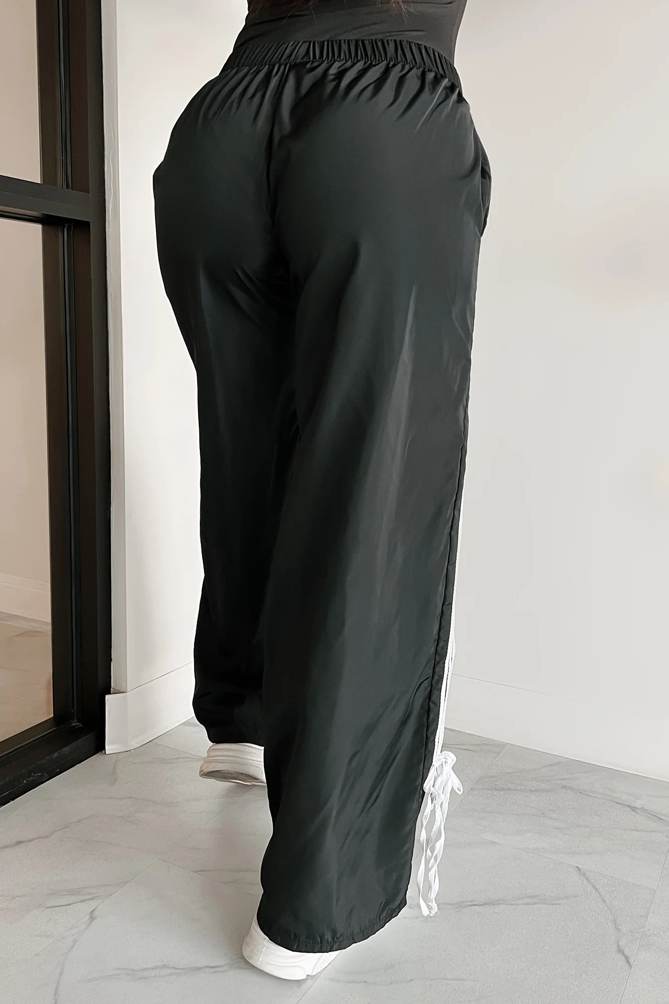 Colby Side Stripe Ribbon Tie Track Pants (Black) - Image 4