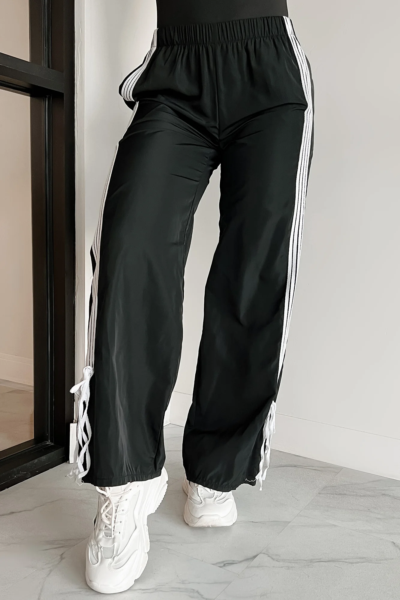 Colby Side Stripe Ribbon Tie Track Pants (Black) - Image 7