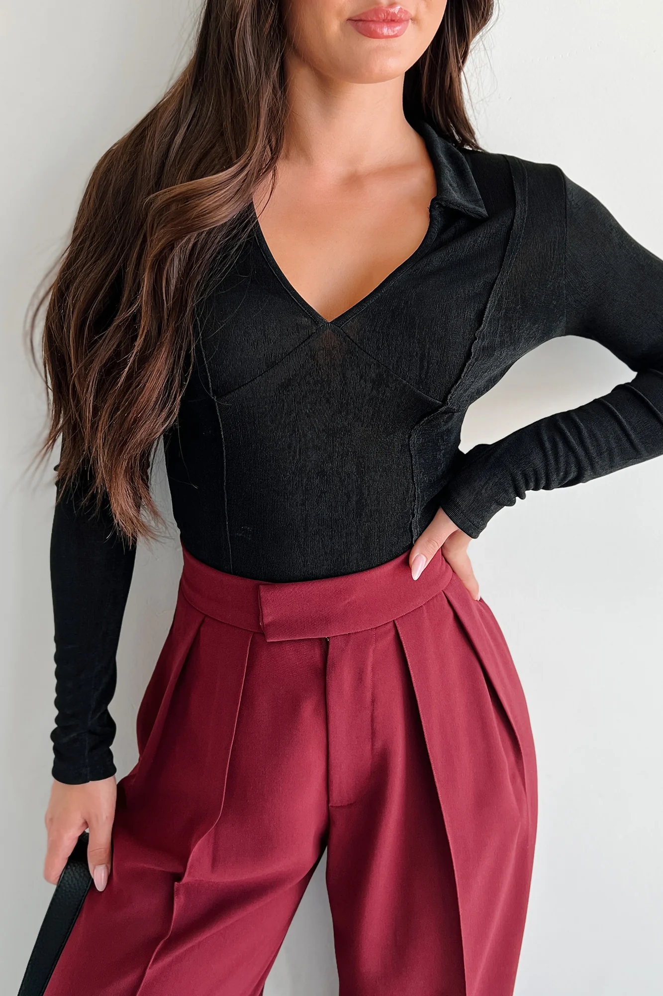 Compelling Attitude Shimmery Knit Long Sleeve Top (Black) - Image 4