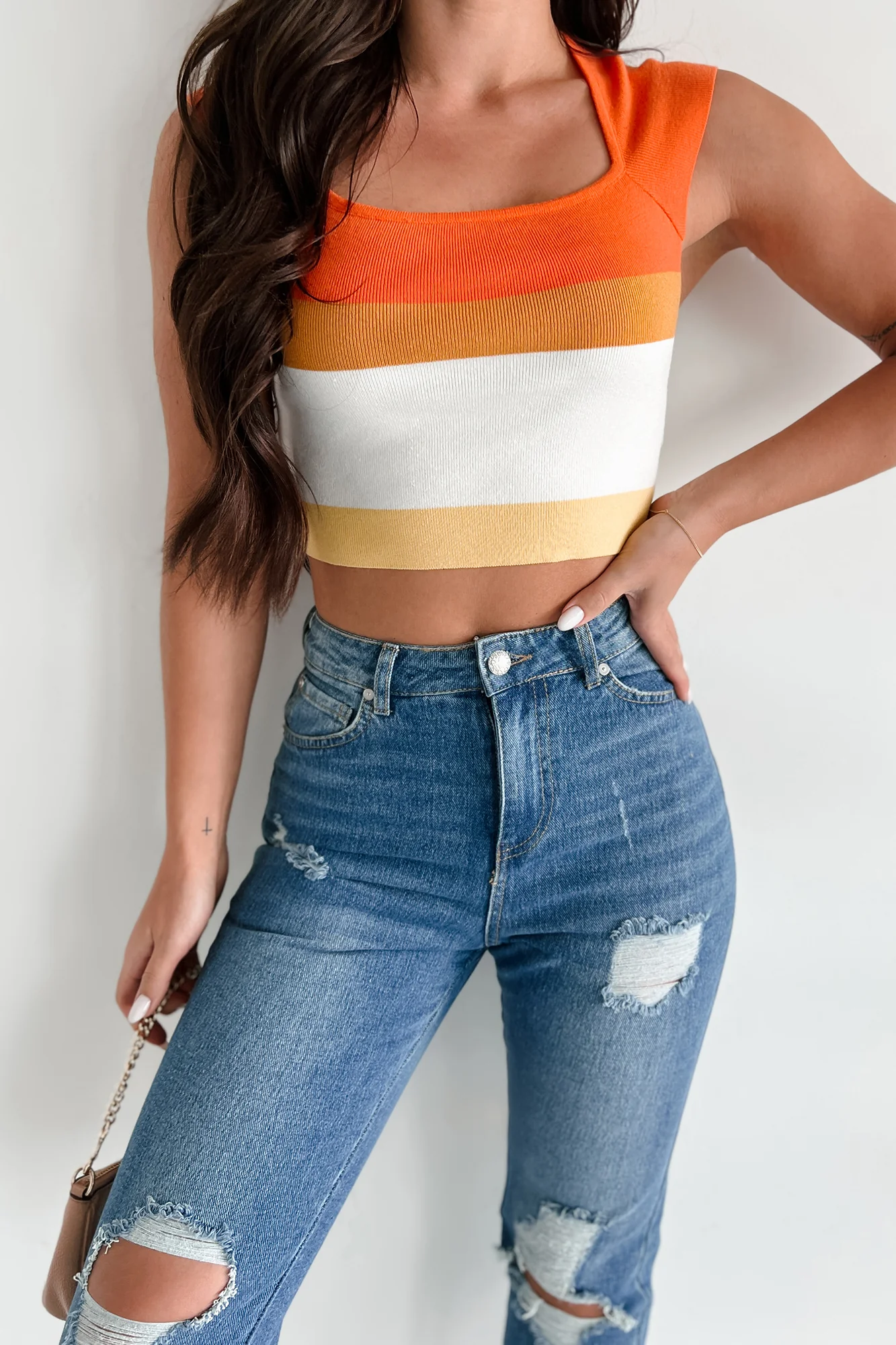 Covetable Charm Colorblock Crop Top (Orange Multi) - Image 2