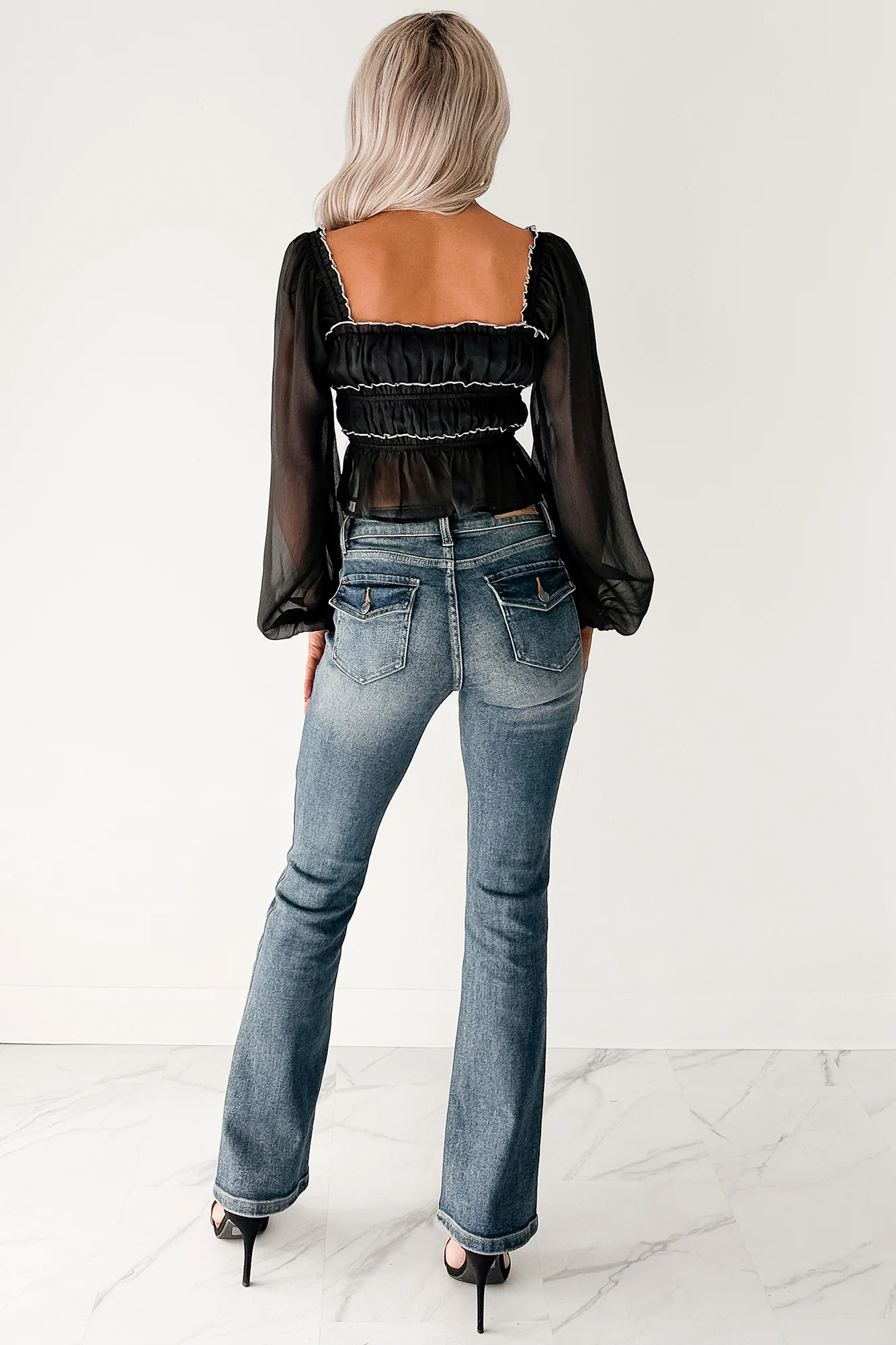 Cute With It Sweetheart Neck Bow Detail Top (Black) - Image 4