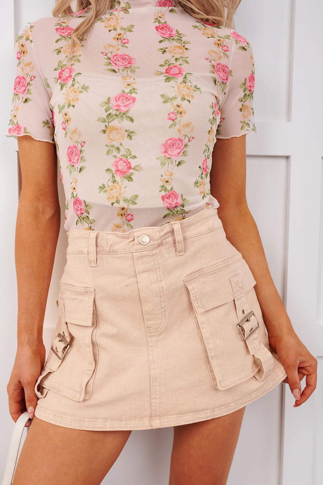 Daily Happenings Washed Cargo Skort (Light Taupe) - Image 2