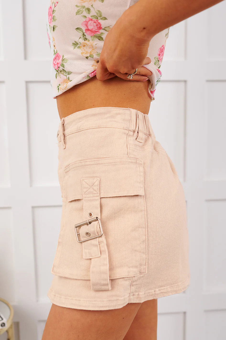 Daily Happenings Washed Cargo Skort (Light Taupe) - Image 3