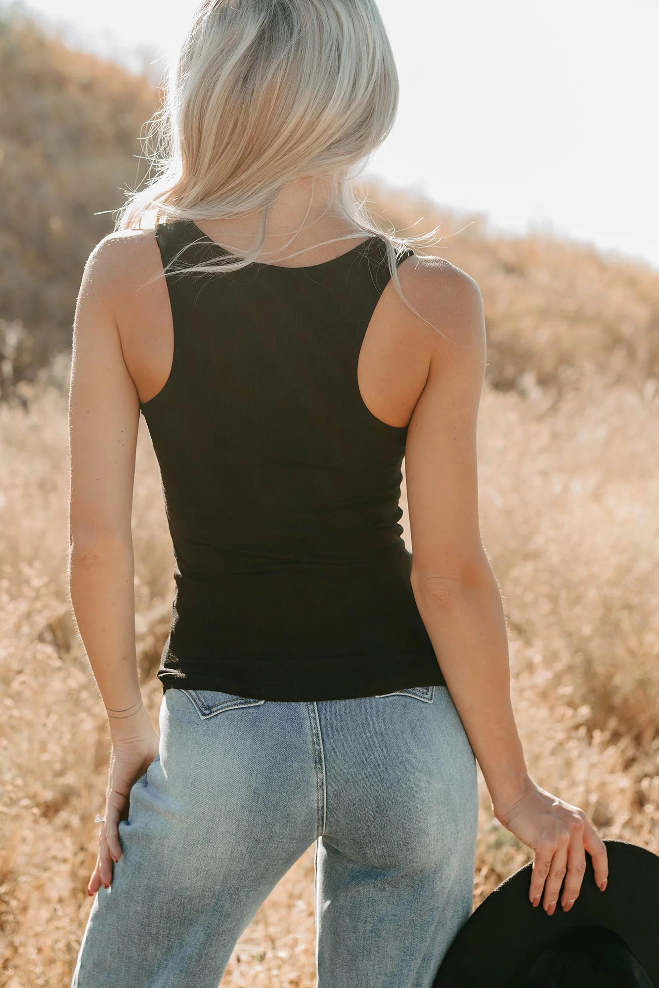 Daily Icon Notched Signature 8 Rib Knit Tank (Black) - Image 5