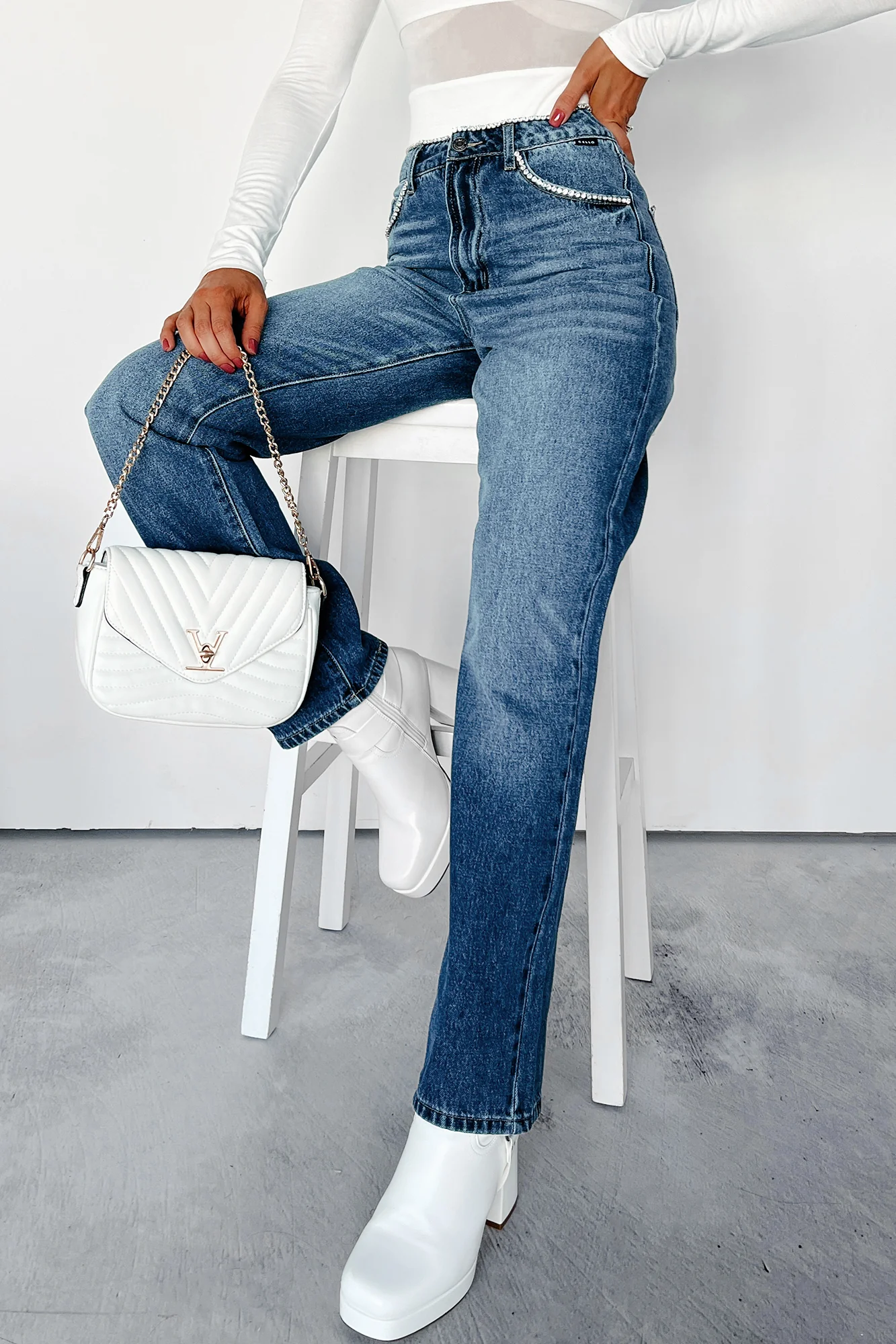 Danson Rhinestone Embellished Cello Dad Jeans (Dark) - Image 7