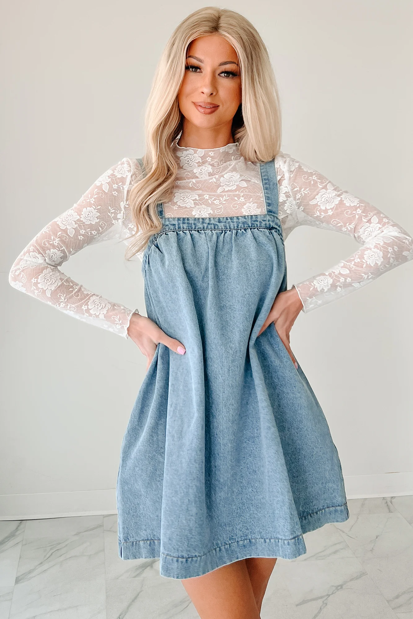 Day By Day Sleeveless Babydoll Mini Dress (Denim) - Image 10