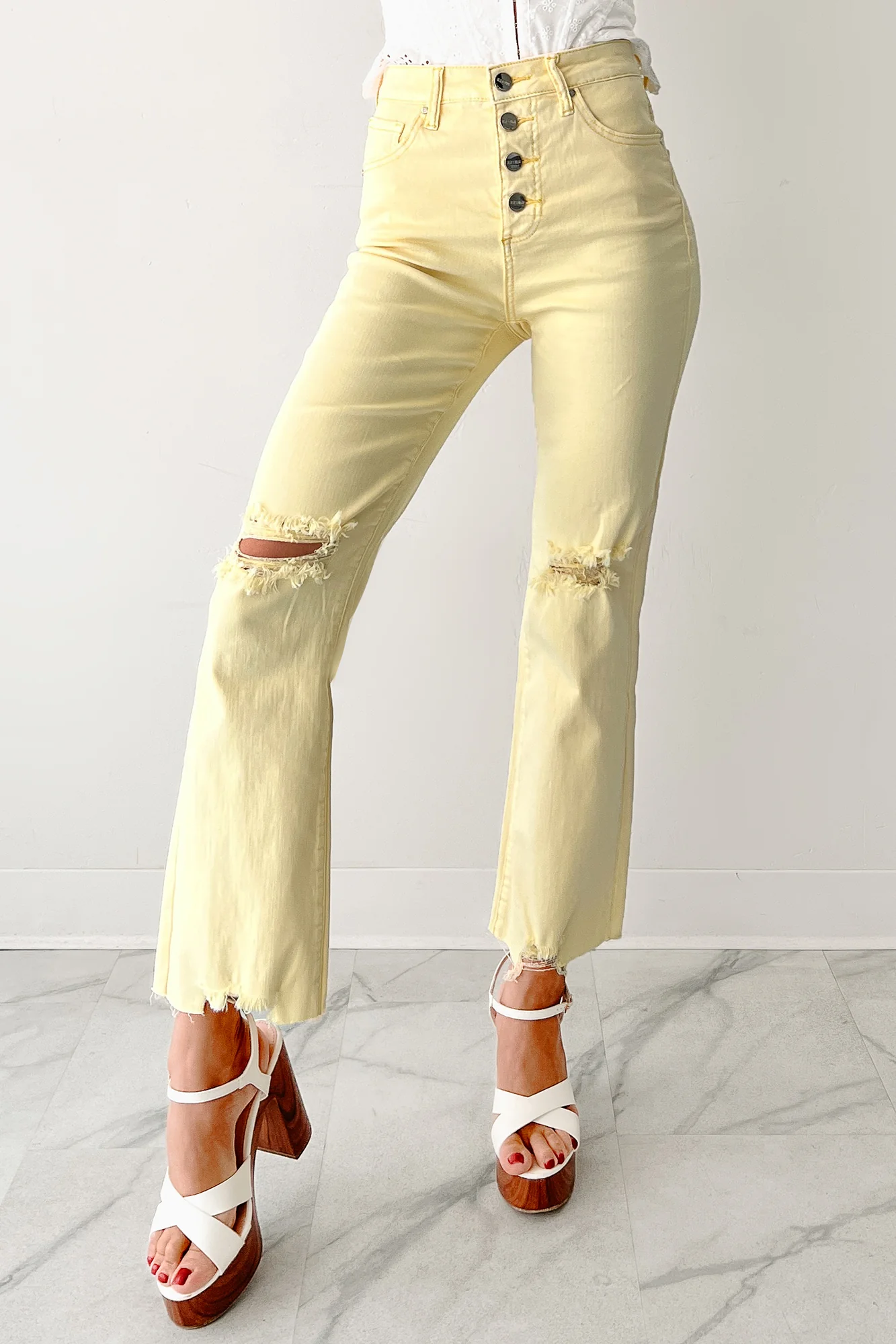 Denzel Straight Leg Distressed Risen Jeans (Yellow)