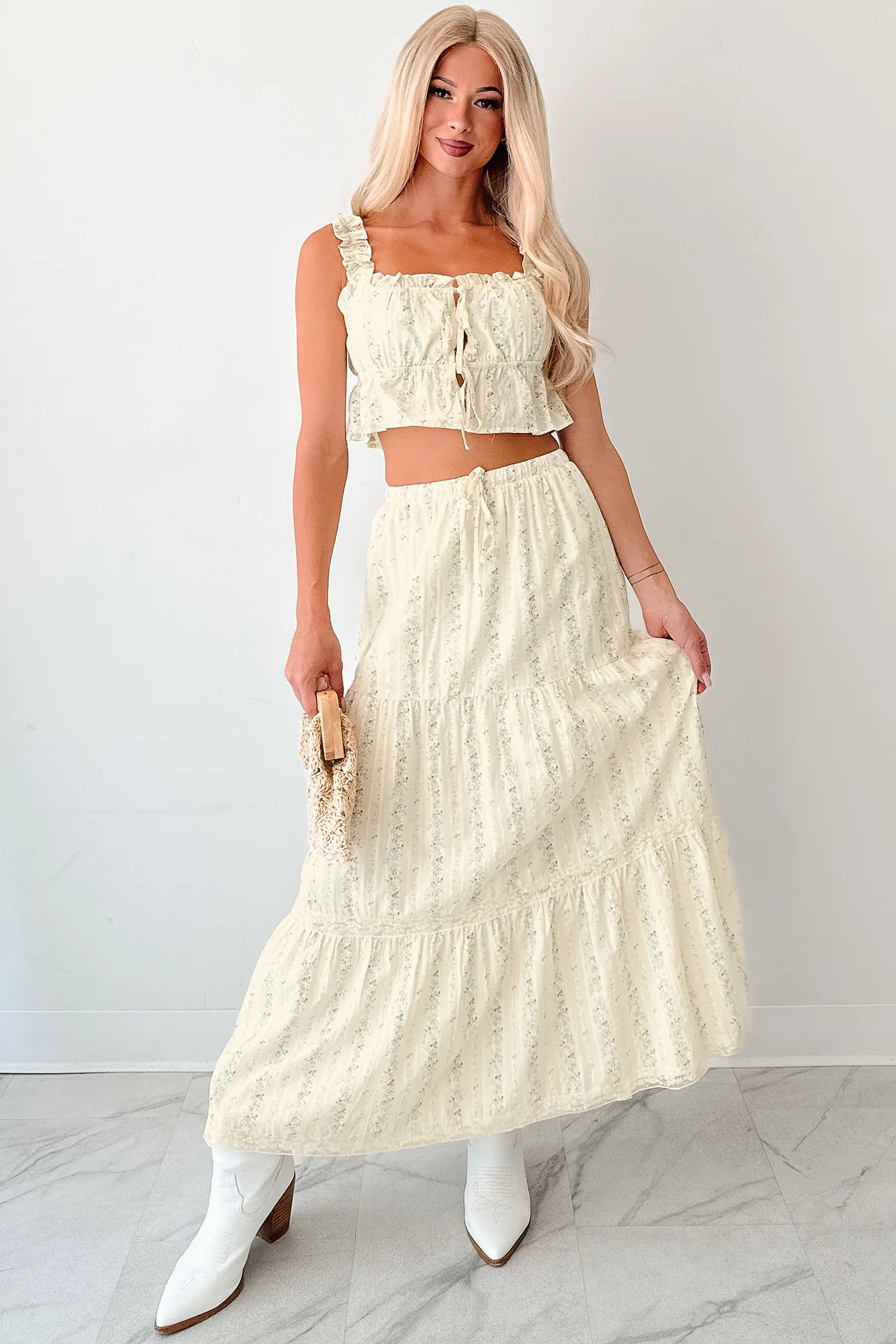 Dewdrop Darling Floral Open Tie Babydoll Top (Ivory) - Image 7