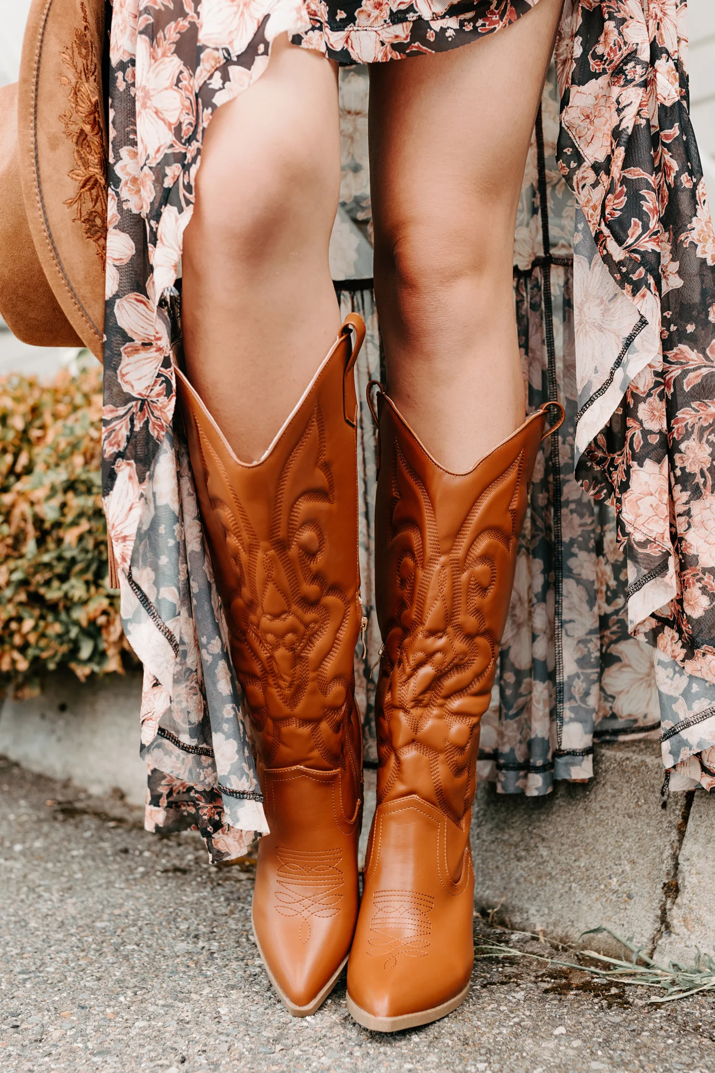 Didn't Come To Play Faux Leather Cowgirl Boots (Camel) - Image 5